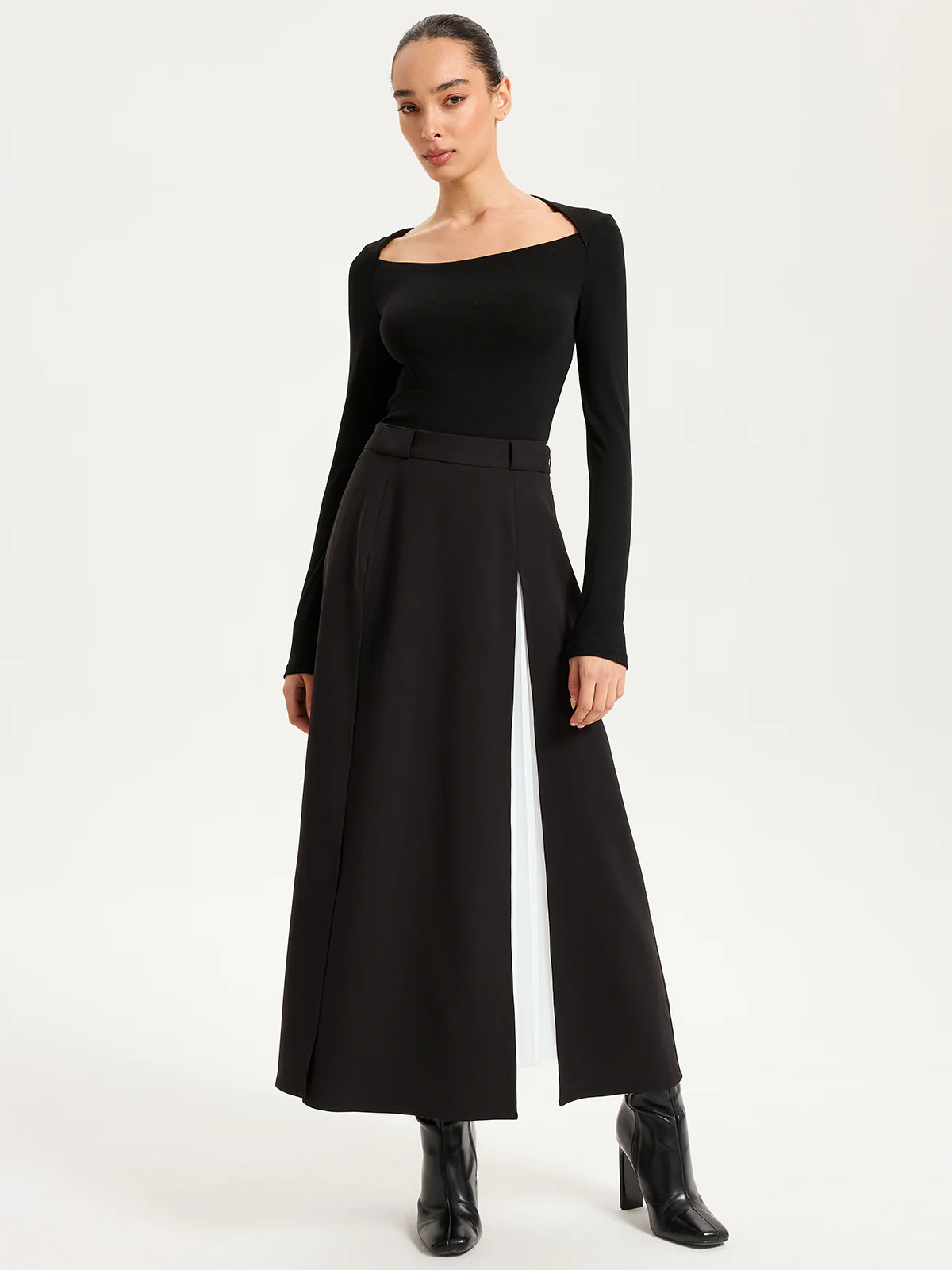 Contrast Pleated Maxi Skirts - Image 3