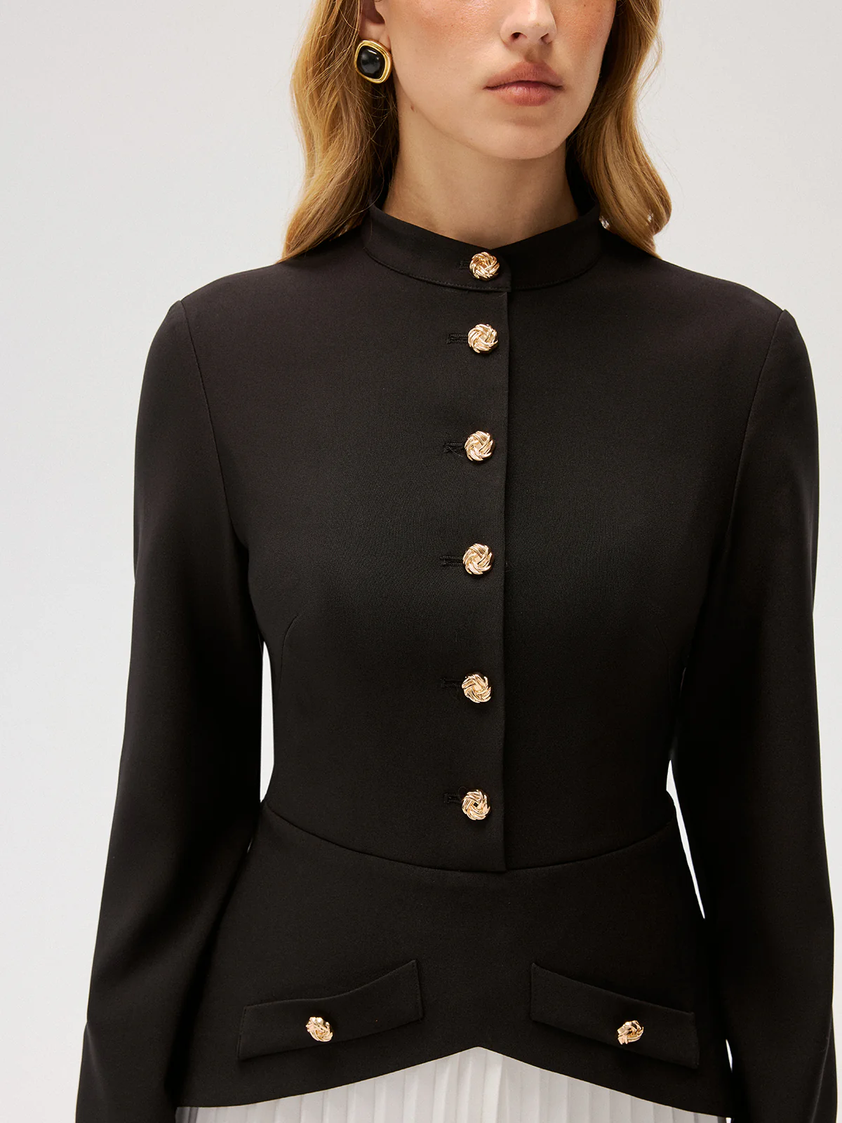Contrast Pleated Panel Buttoned Mini Dress - Image 4