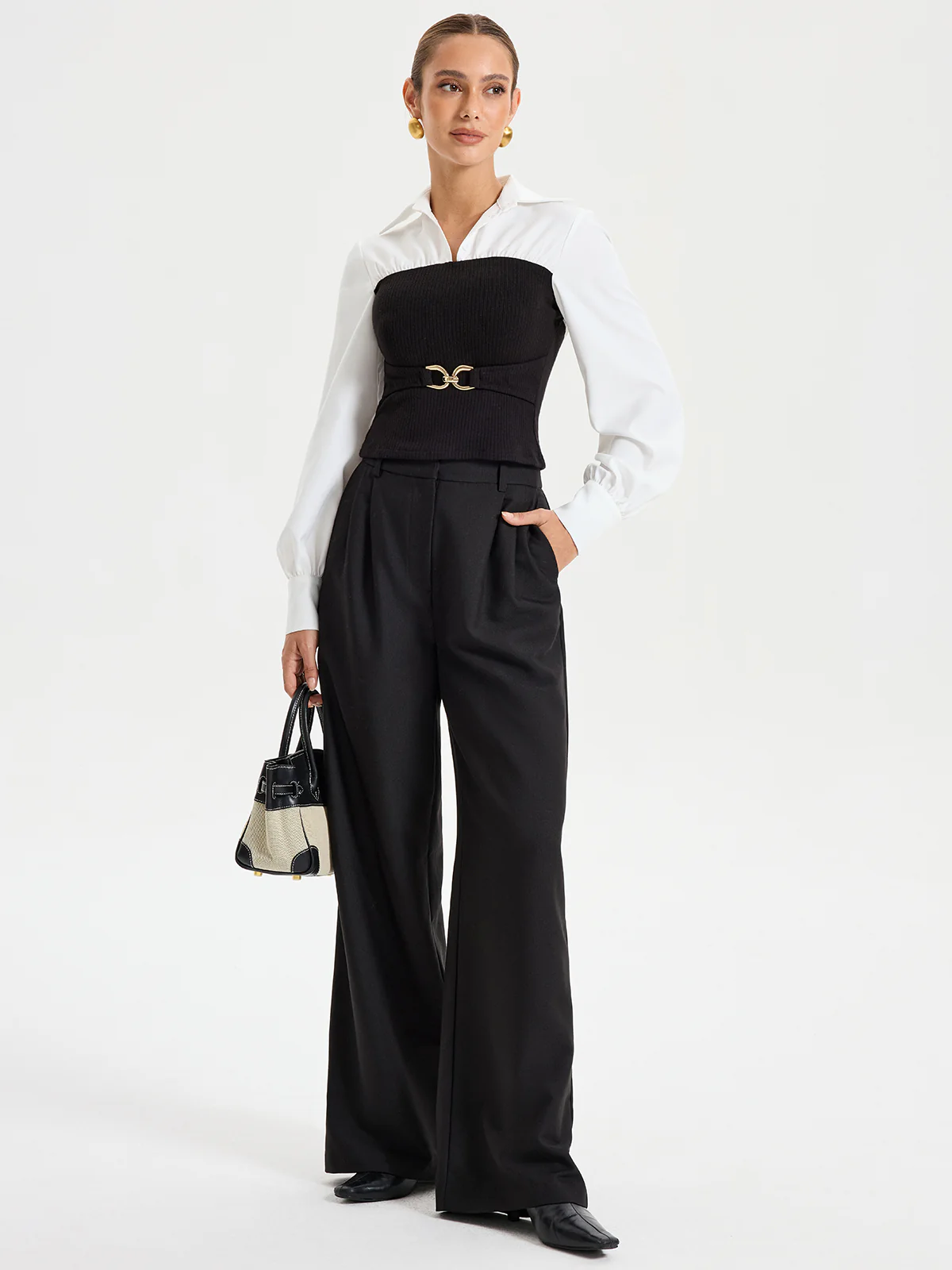 Contrast Ribbed Paneled Long Sleeve Shirt - Image 3