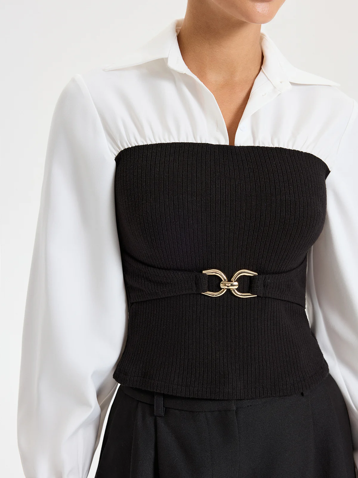 Contrast Ribbed Paneled Long Sleeve Shirt - Image 5