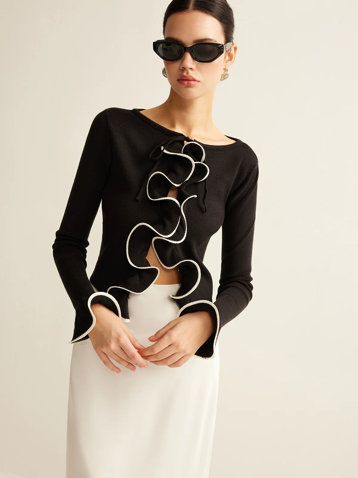 Contrast Ruffle Skinny Cardigan - Image 5