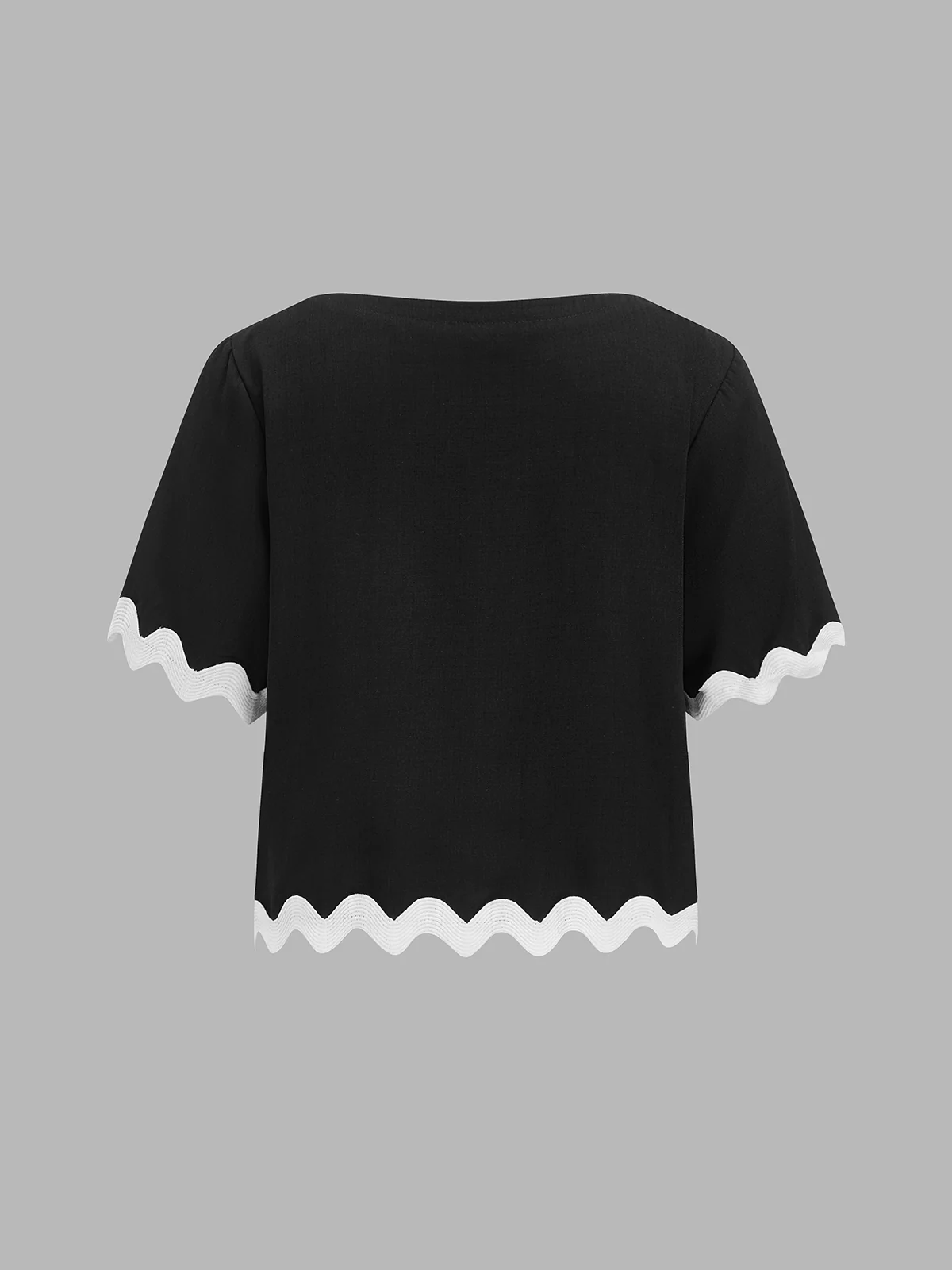 Contrast Scallop Trim Short Sleeve Top & Shorts Set - Image 3