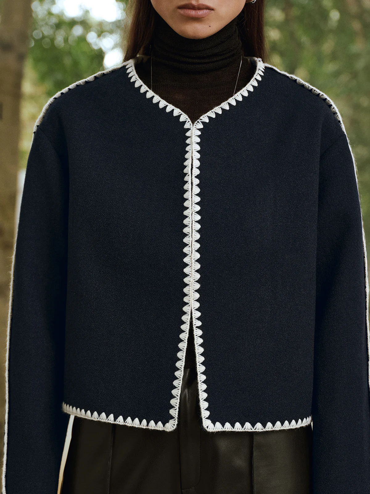 Contrast Scallop Trim Tweed Jacket - Image 5