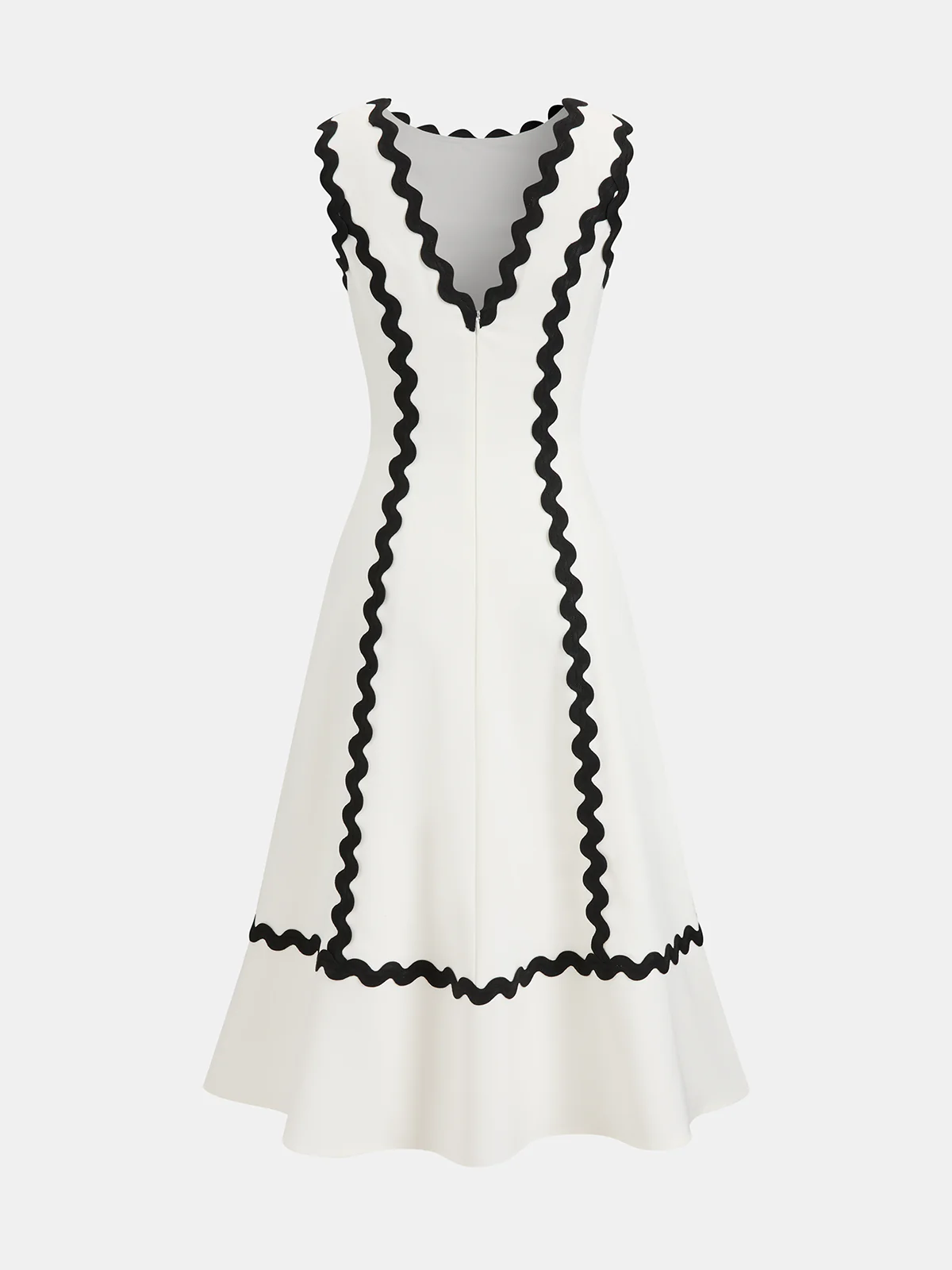 Contrast Scalloped Trim Sleeveless Midi Dress - Image 2