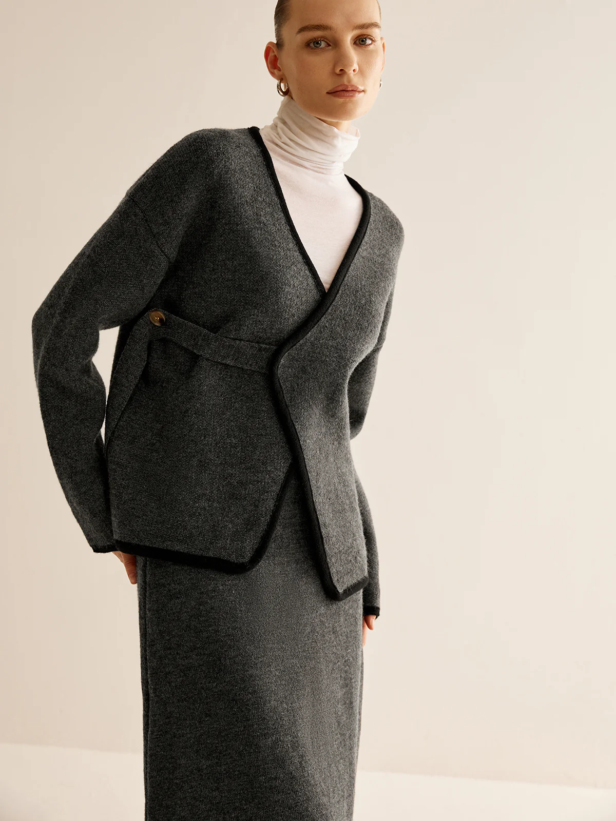 Contrast Side Piping Belted Sweater Co-ords - Image 5