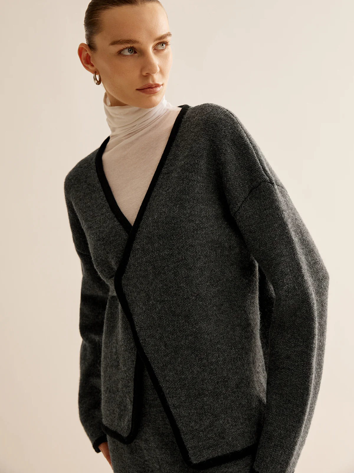 Contrast Side Piping Belted Sweater Co-ords - Image 6