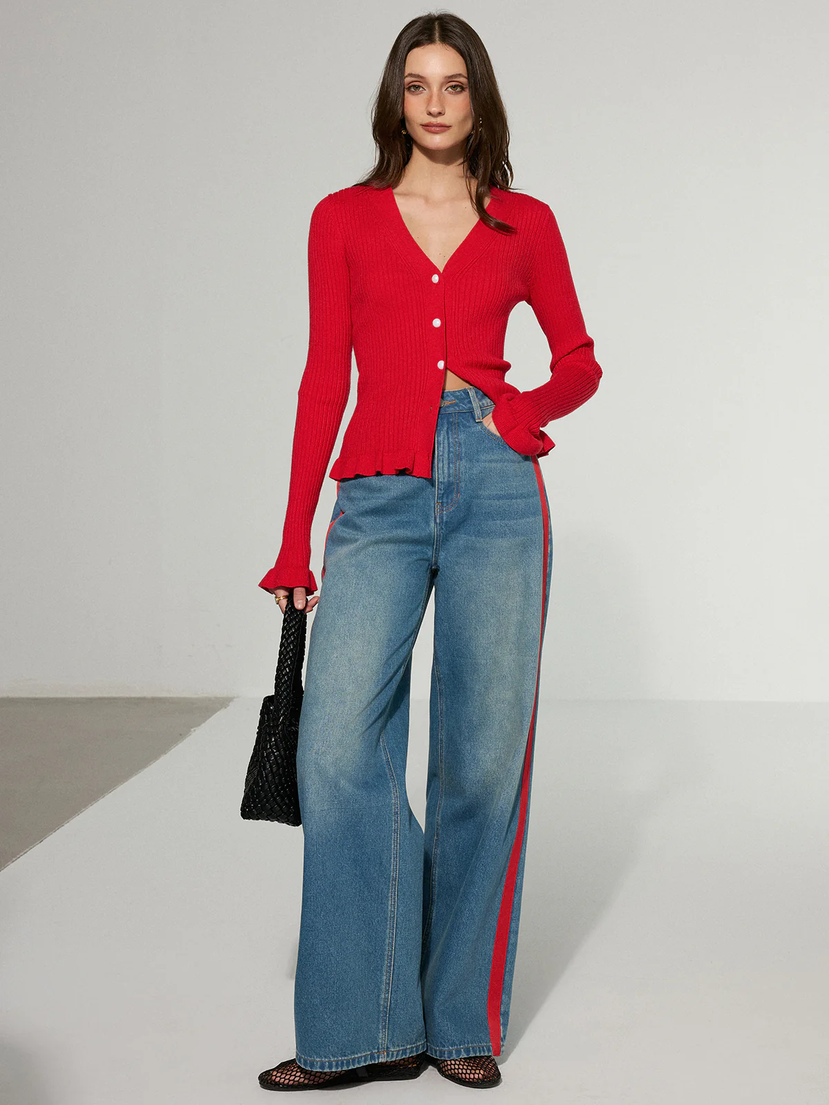 Contrast Side Striped Wide-Leg Jeans - Image 3