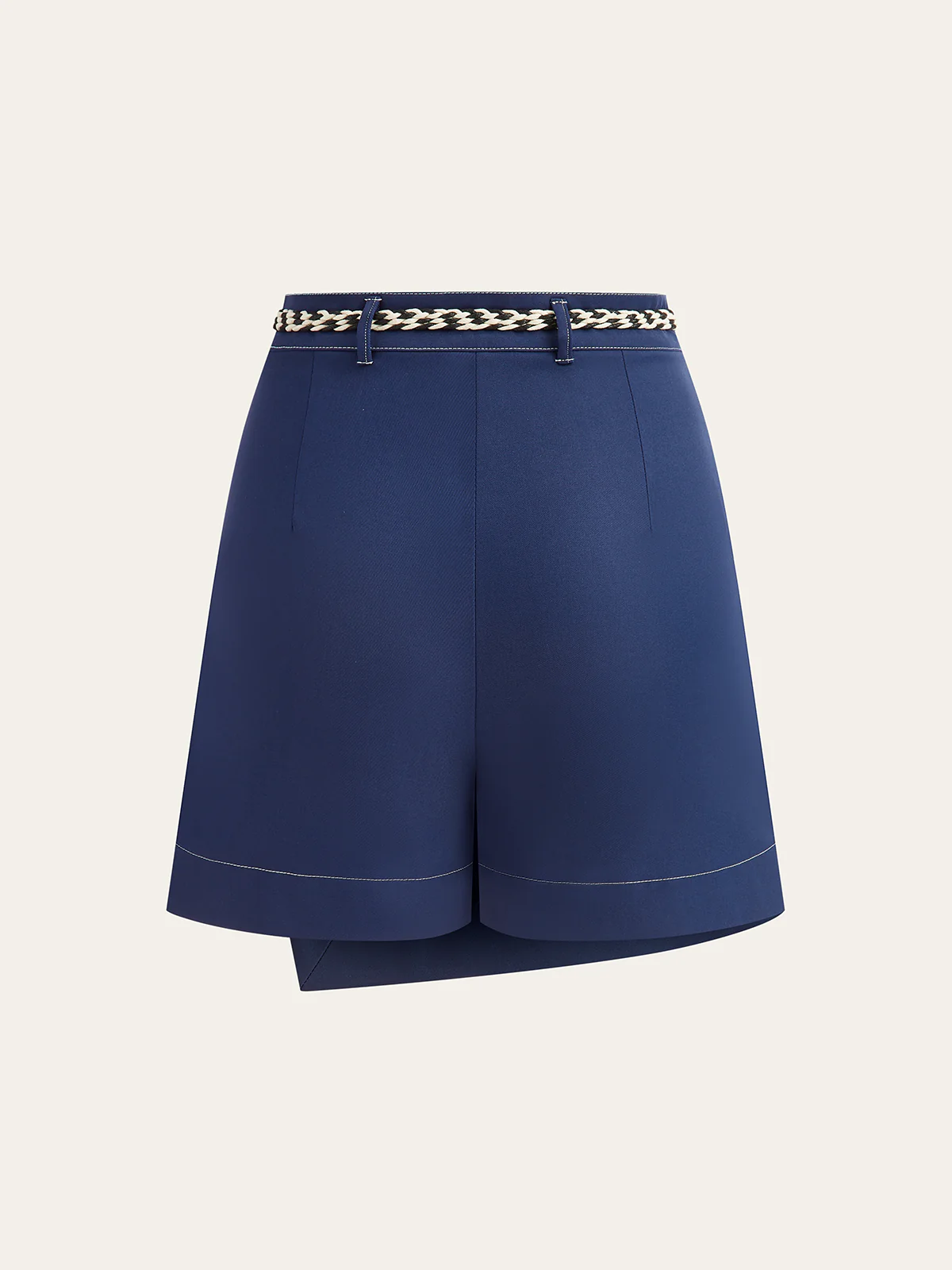 Contrast-Stitch Asymmetric Skort with Belt - Image 3