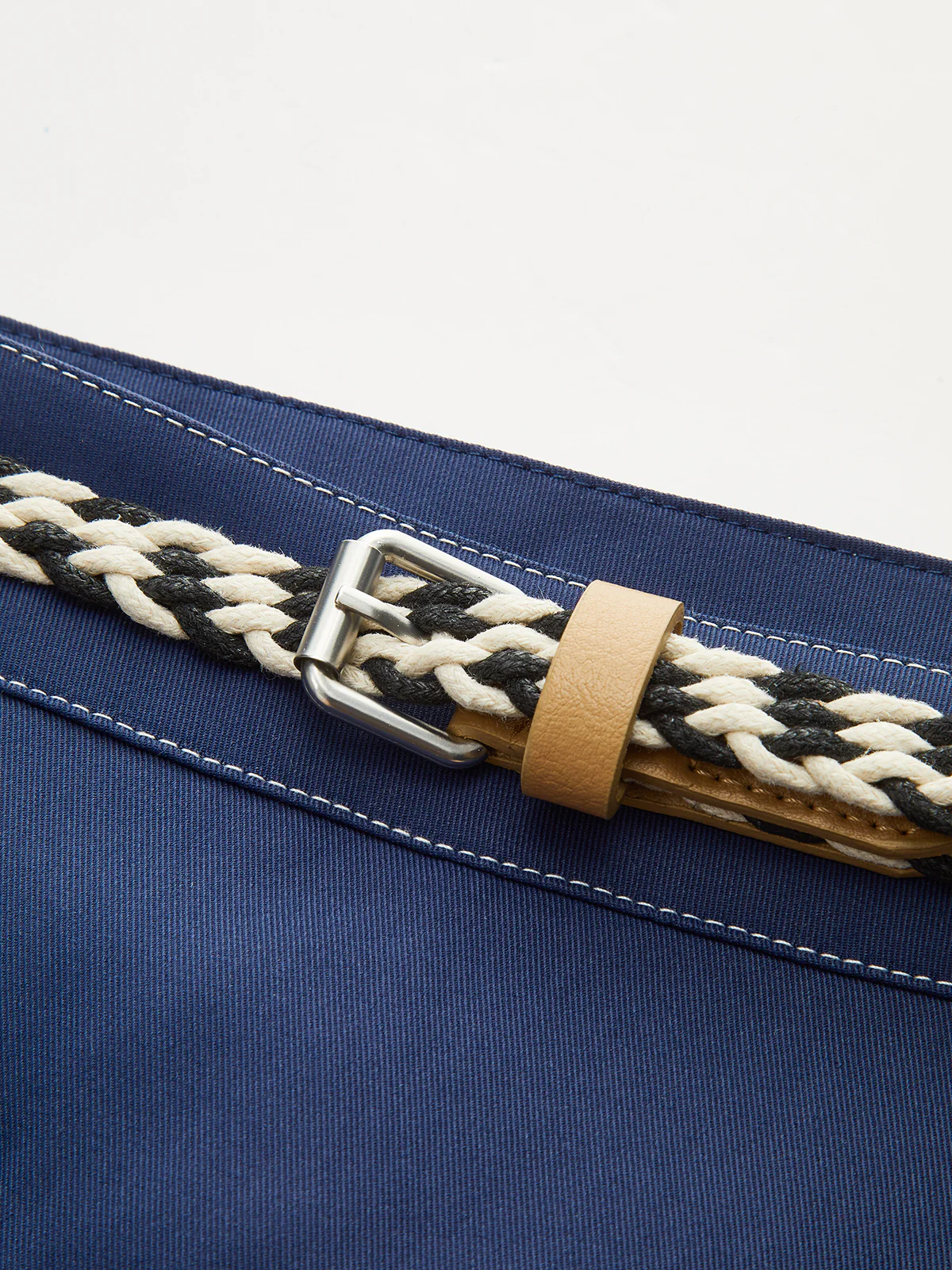 Contrast-Stitch Asymmetric Skort with Belt - Image 4
