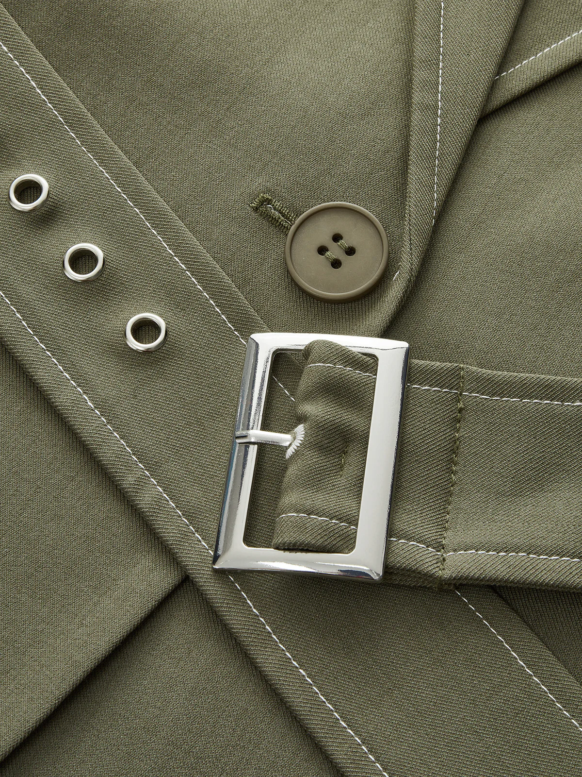 Contrast-Stitch Belted Casual Blazer - Image 2
