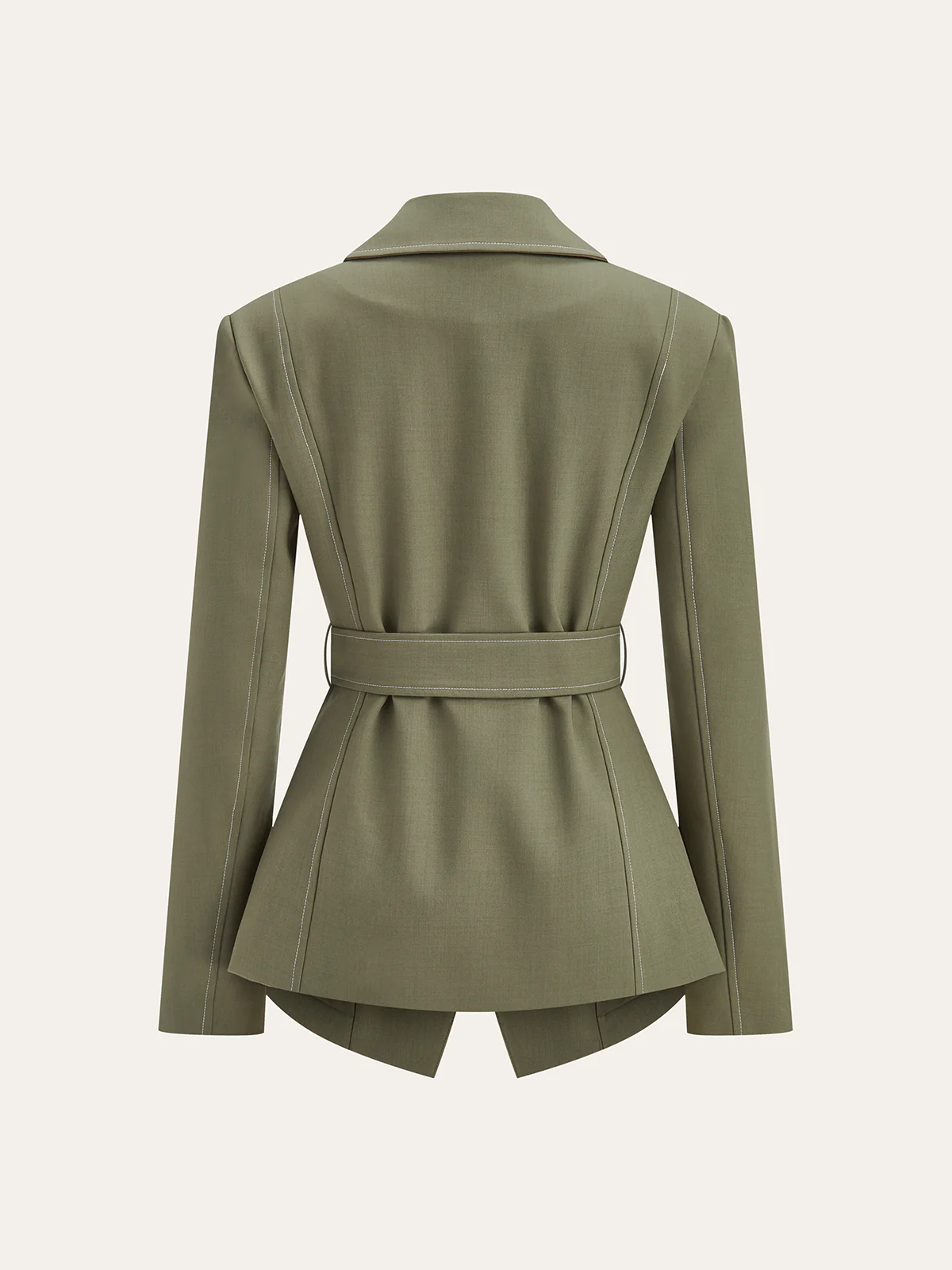 Contrast-Stitch Belted Casual Blazer - Image 3