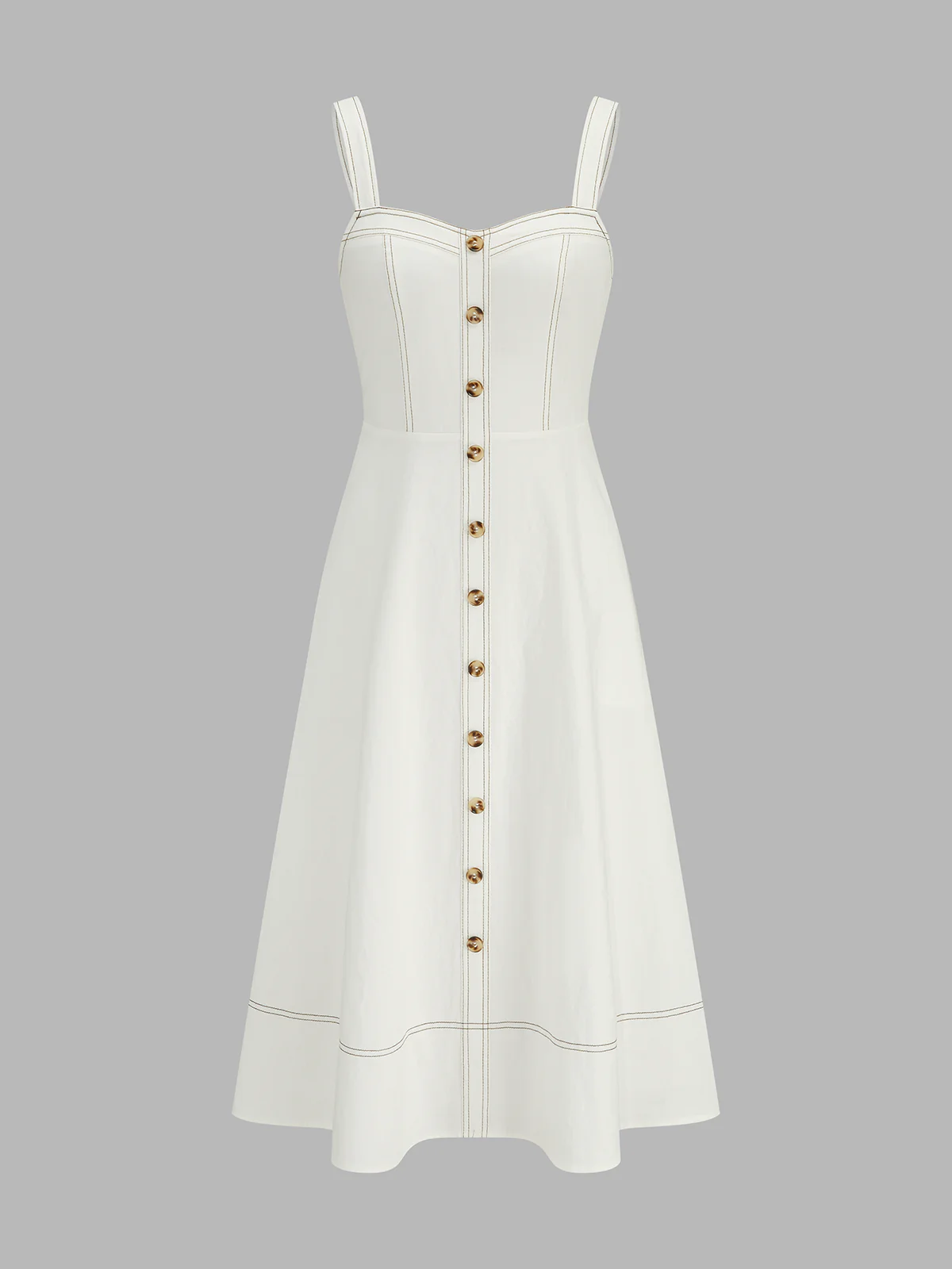 Contrast Stitch Button Front Midi Cami Dress