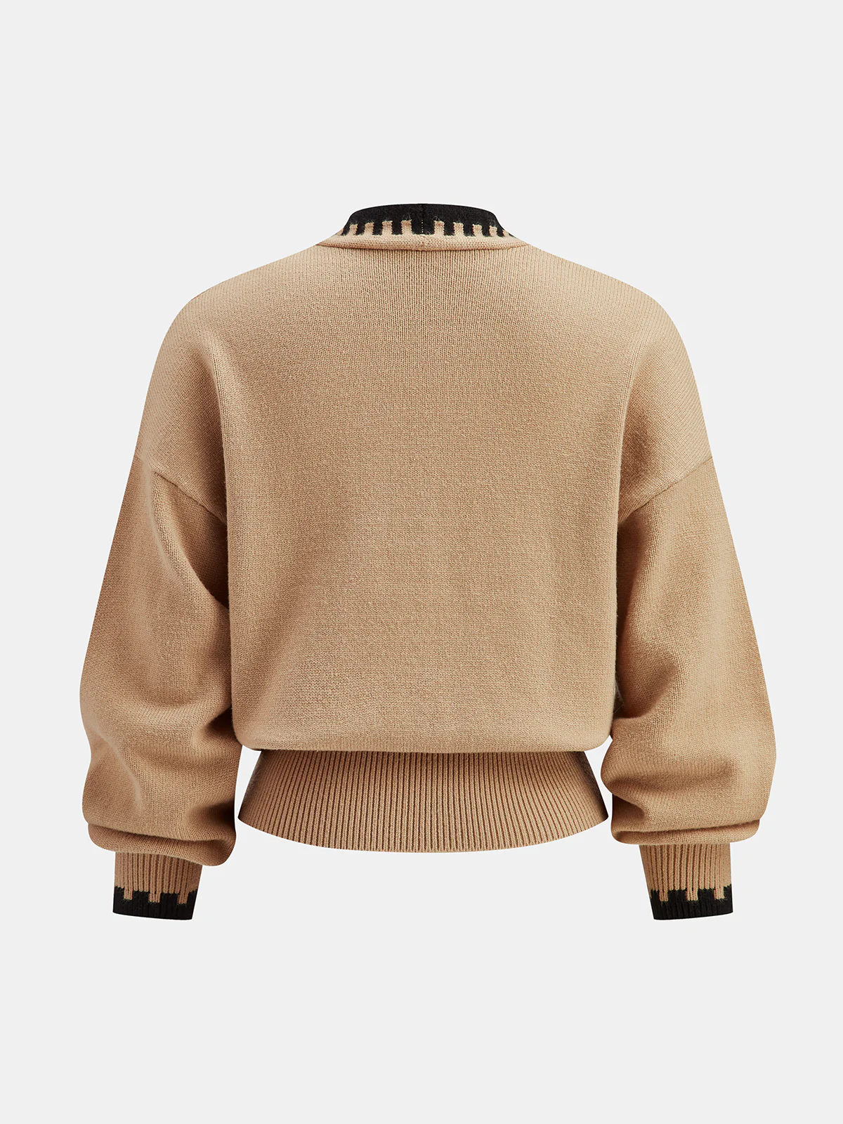 Contrast Stitch V-Neck Knit Sweater - Image 2