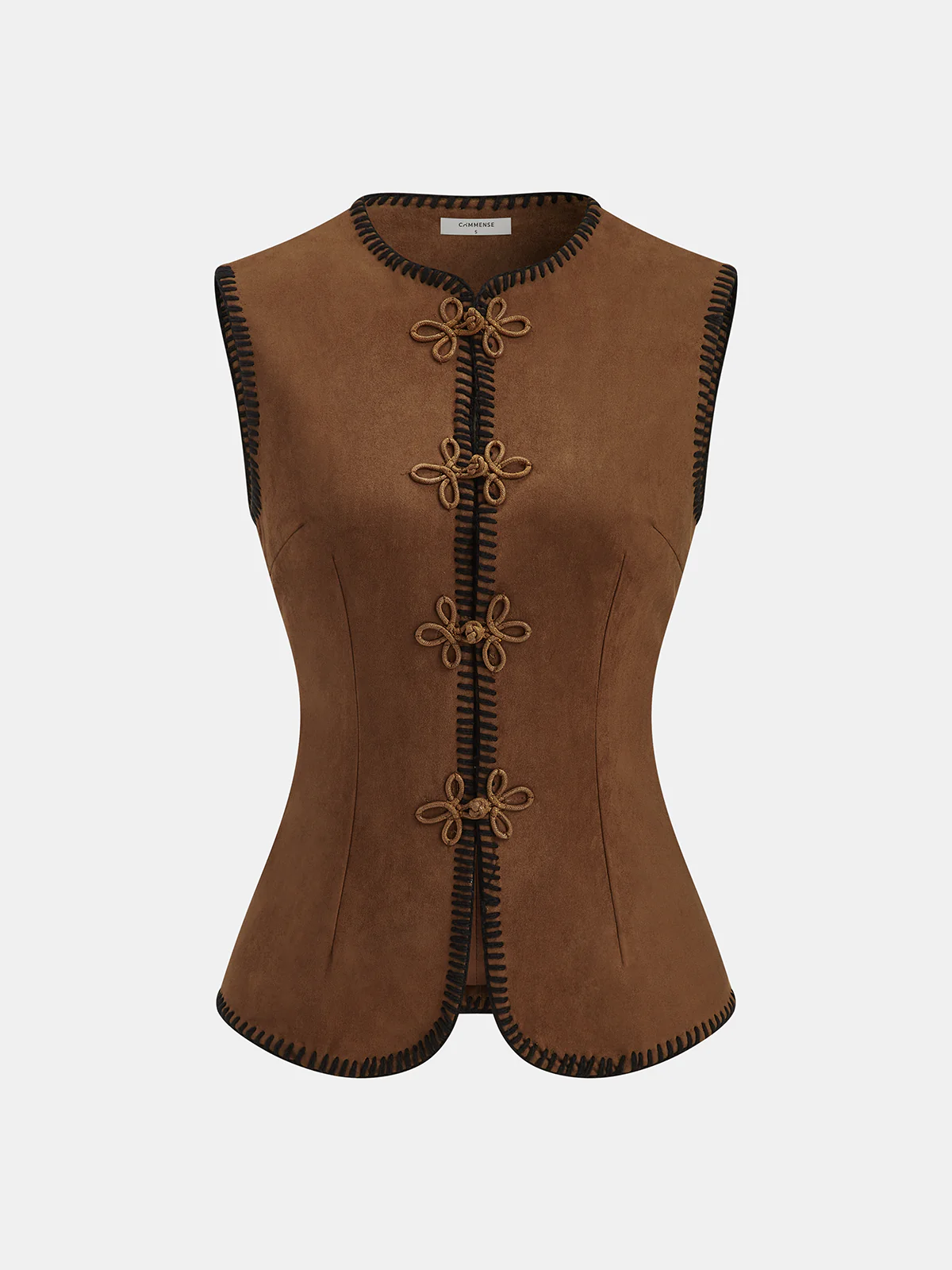 Contrast Stitching Vest with Knotted Button Detail
