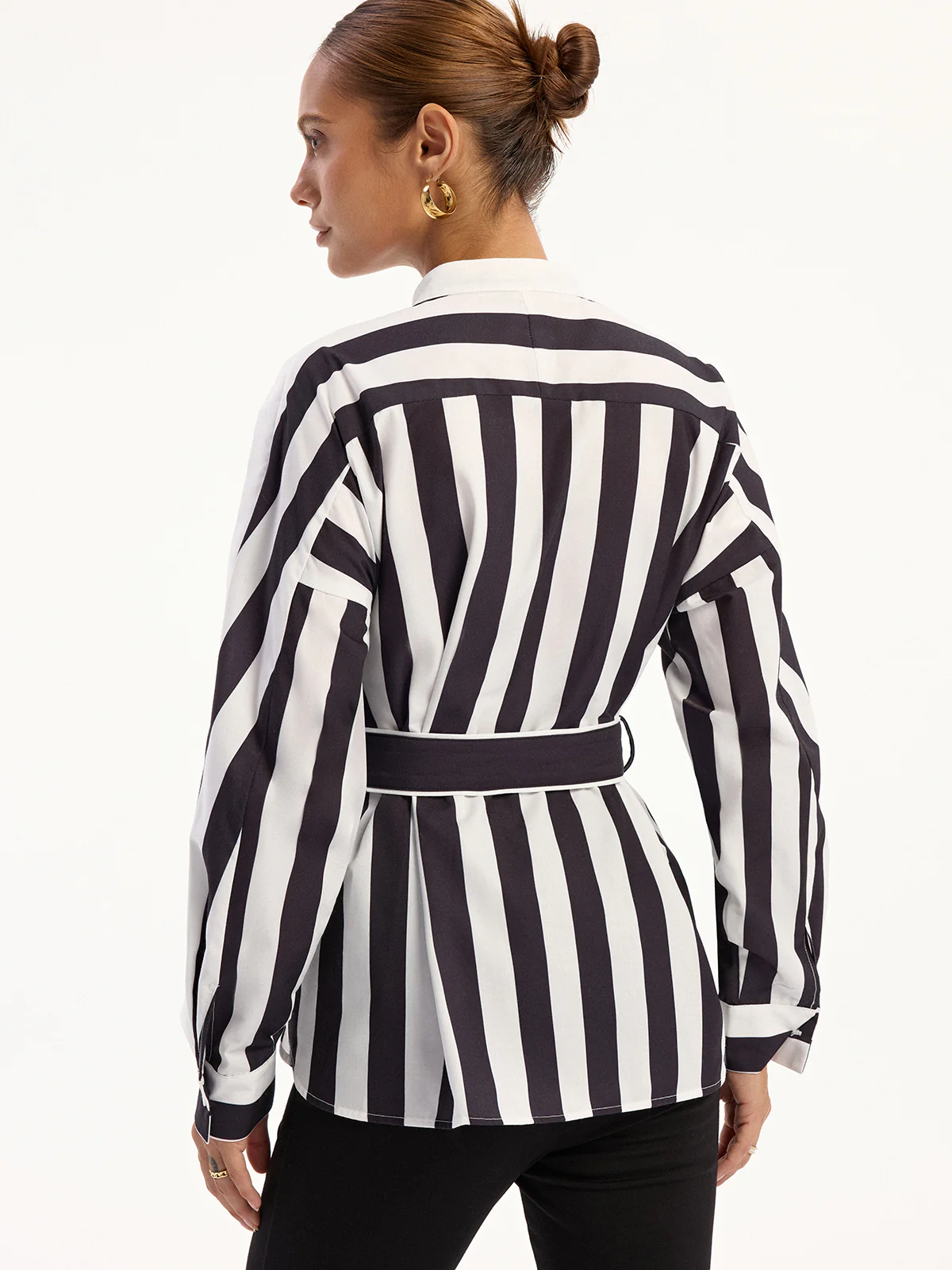 Contrast Striped Belted Shirt - Image 2