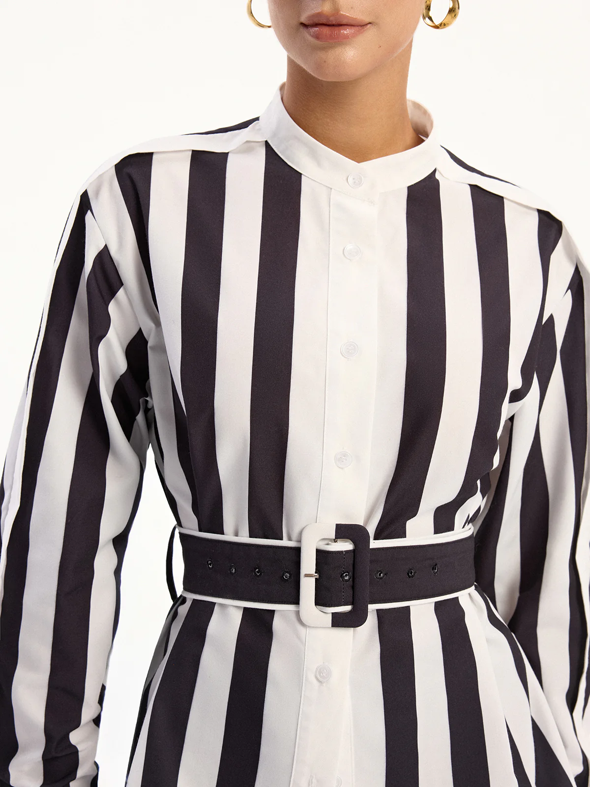 Contrast Striped Belted Shirt - Image 6