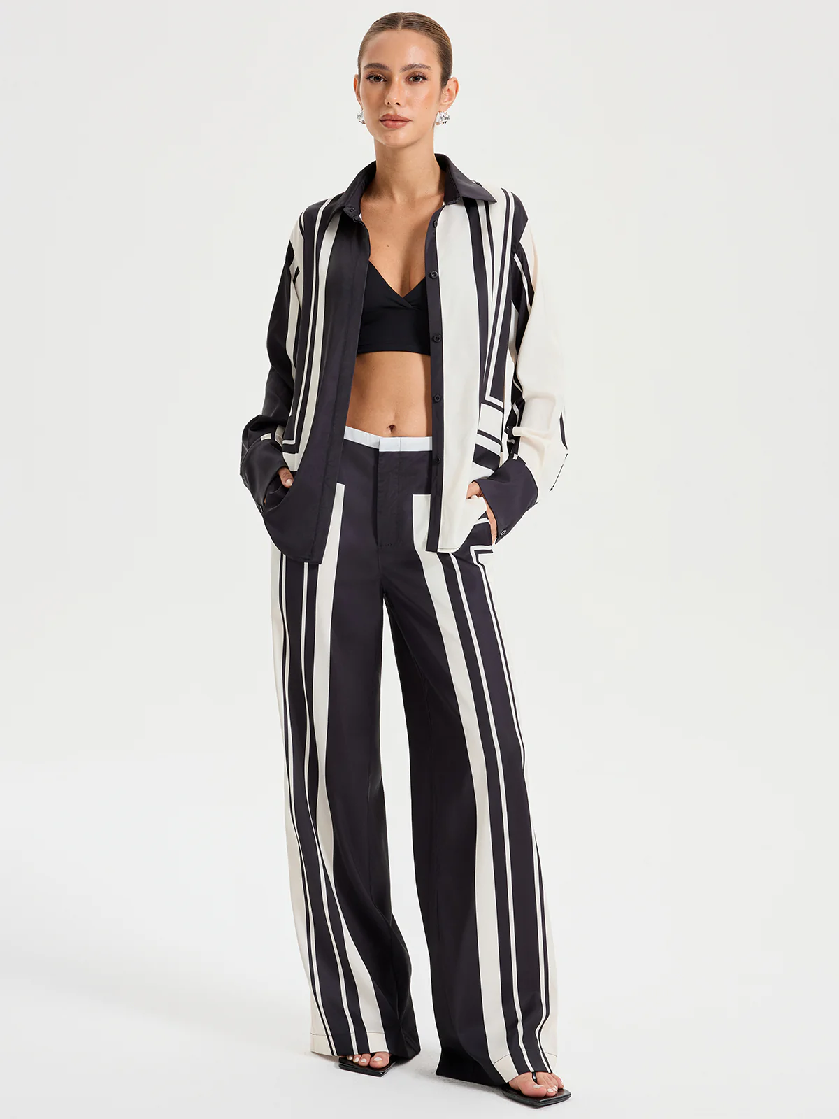Contrast Striped Mid-Waist Wide-Leg Pants - Image 3