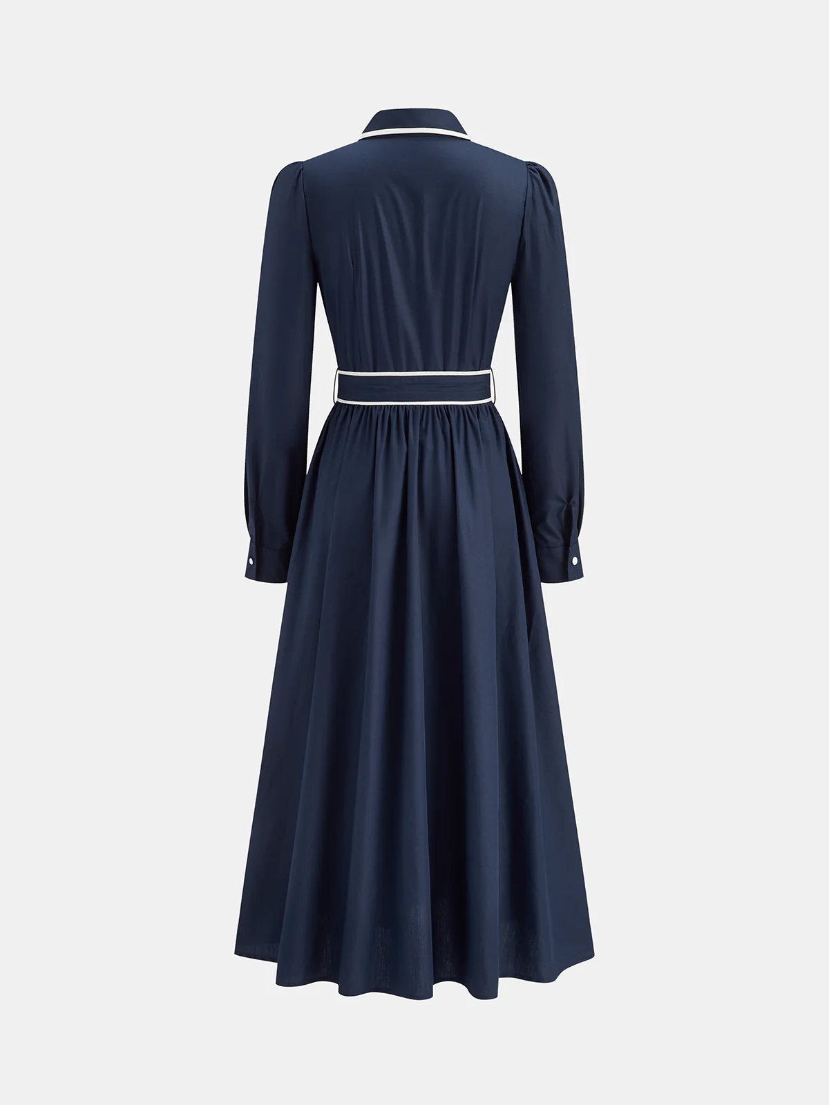 Contrast Trim Belted Pleated Shirt Dress - Image 3