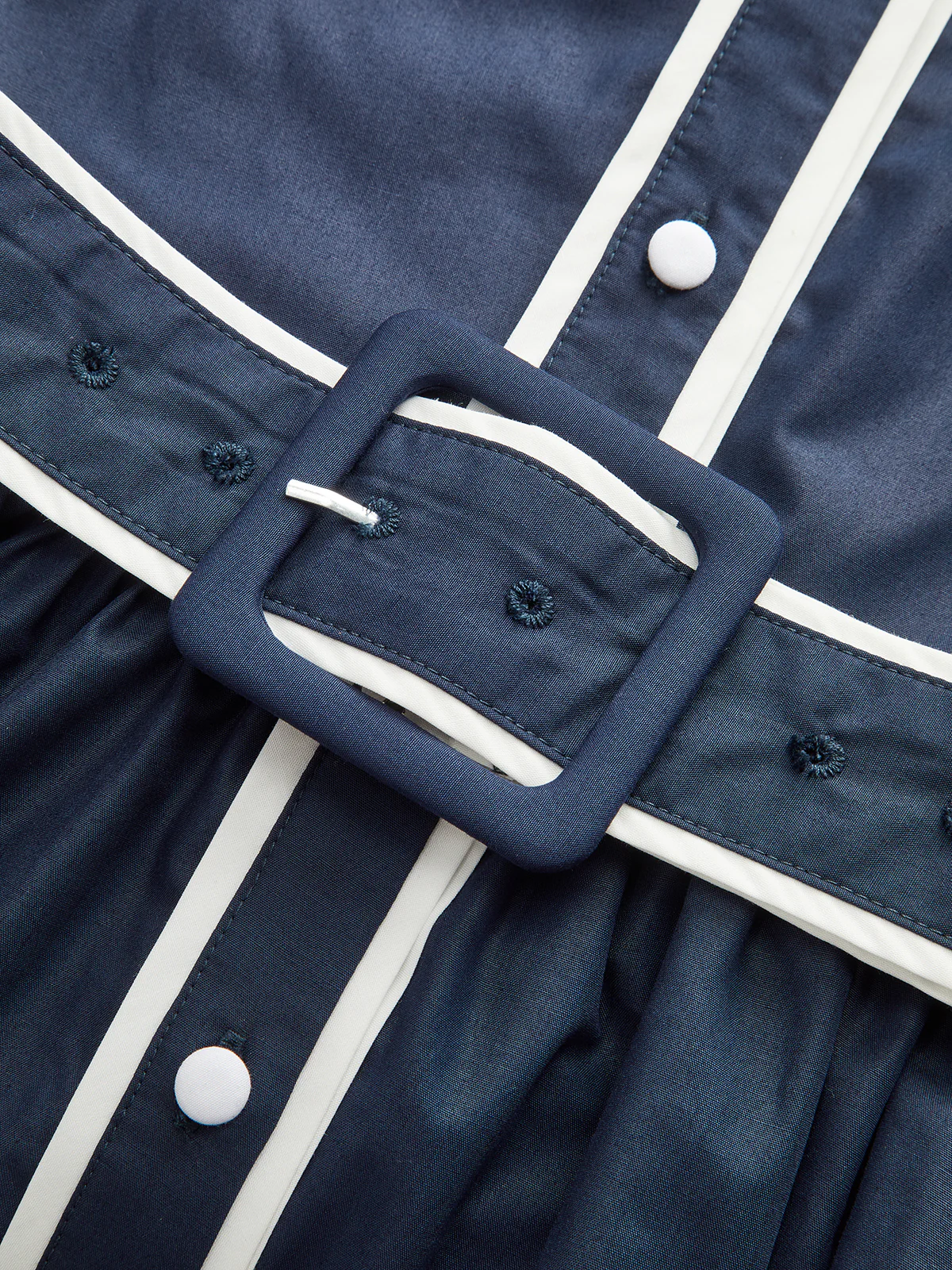 Contrast Trim Belted Pleated Shirt Dress - Image 5