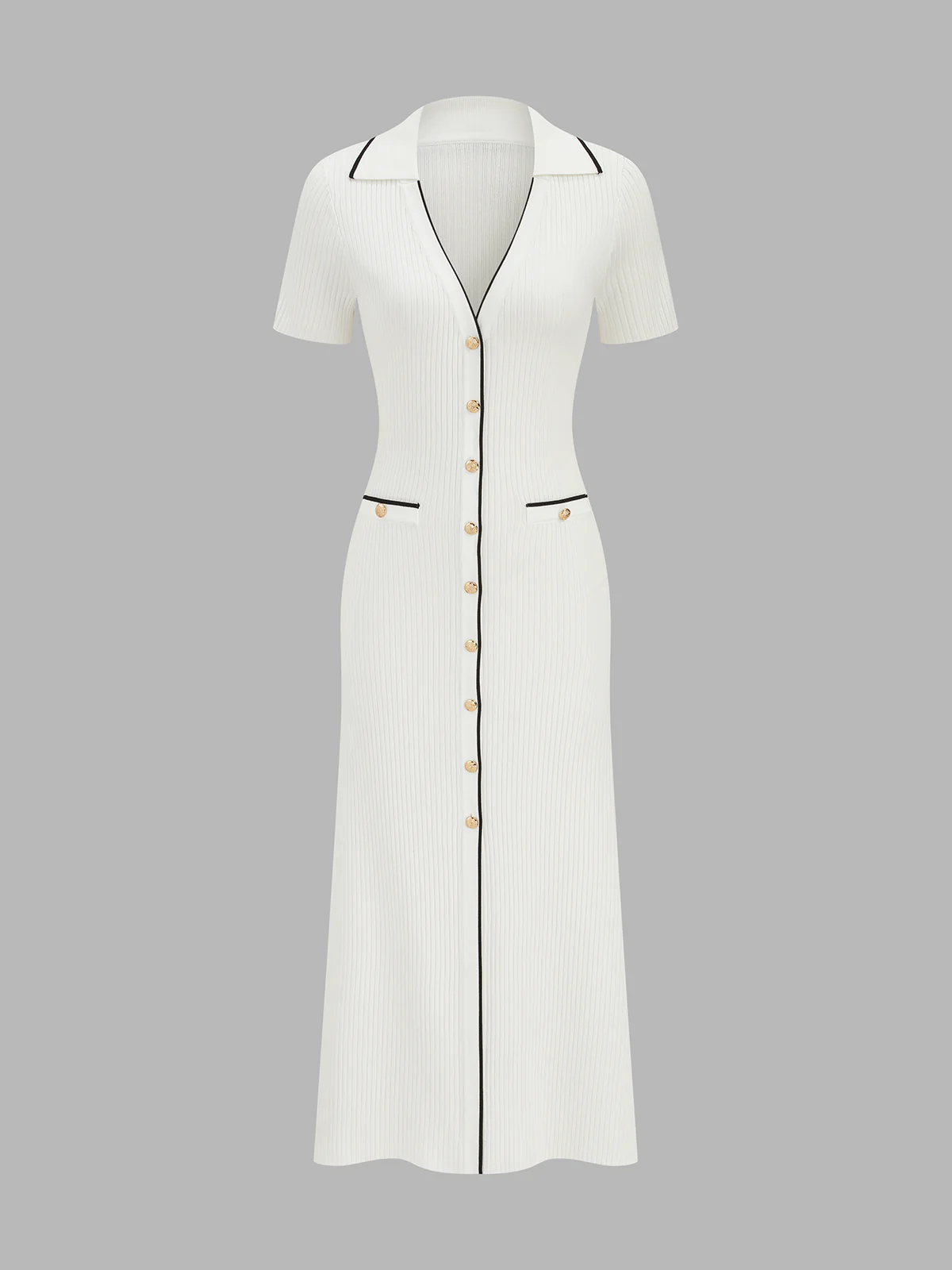 Contrast Trim Button Front Knit Maxi Dress - Image 2