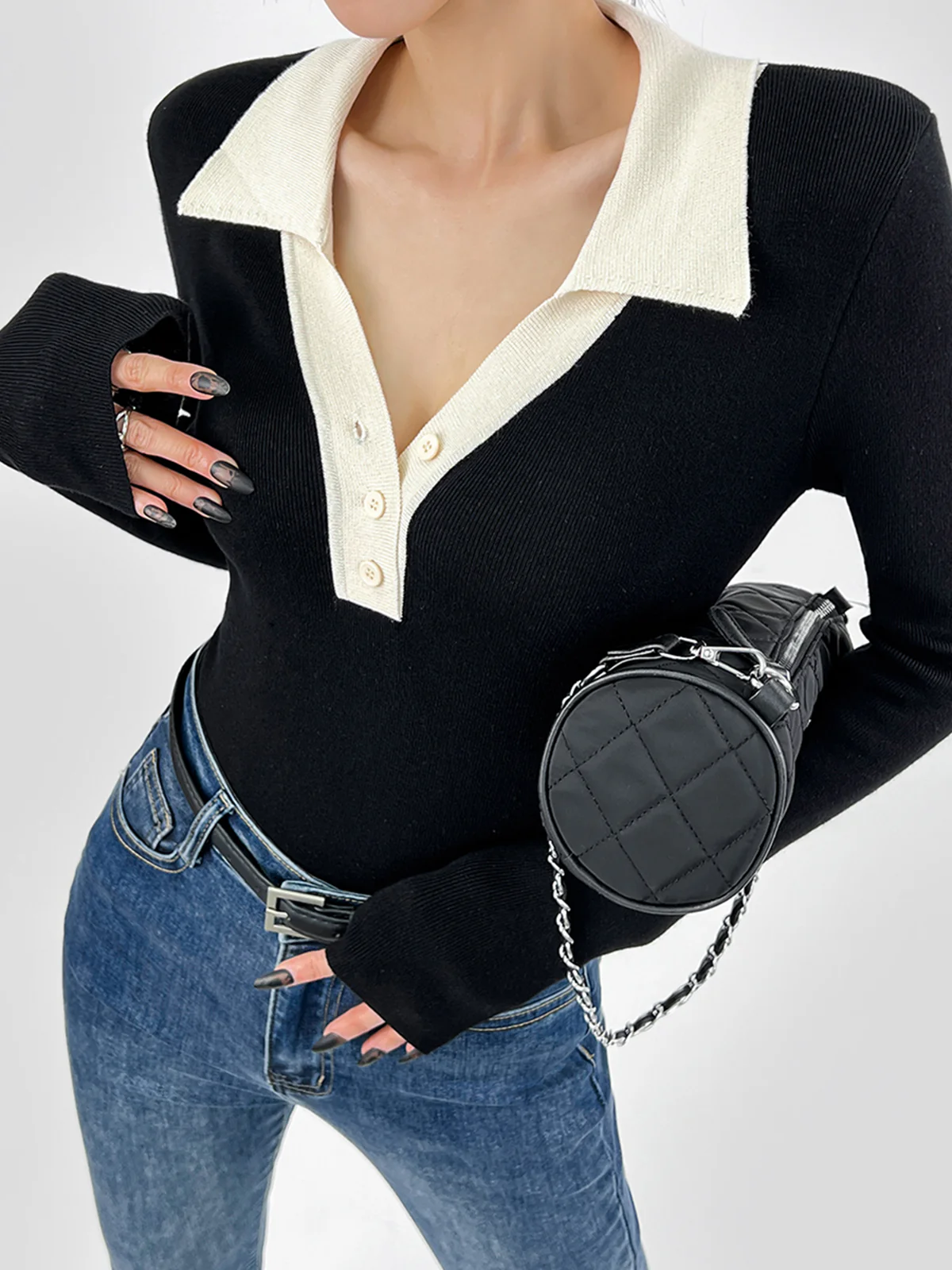 Contrast Trim Button Up Ribbed Shirt - Image 2