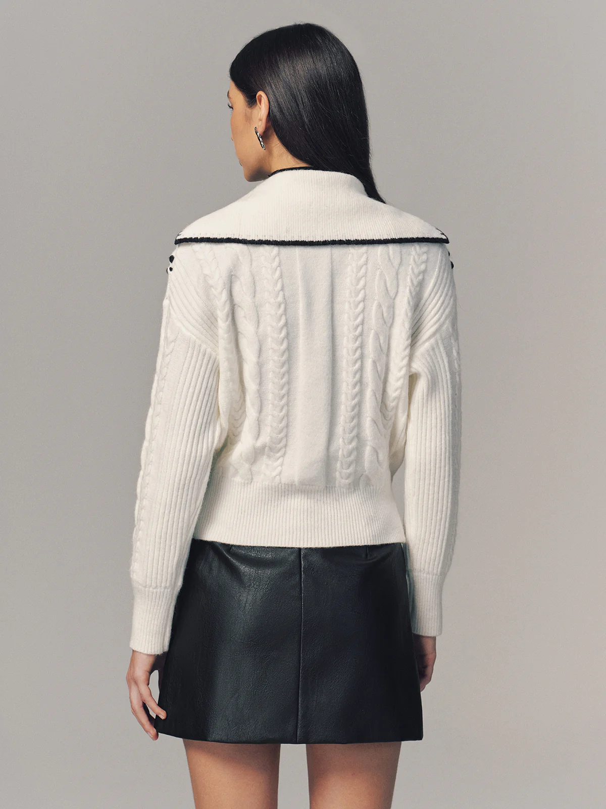 Contrast Trim Cable Knit Zip-Up Cardigan - Image 6