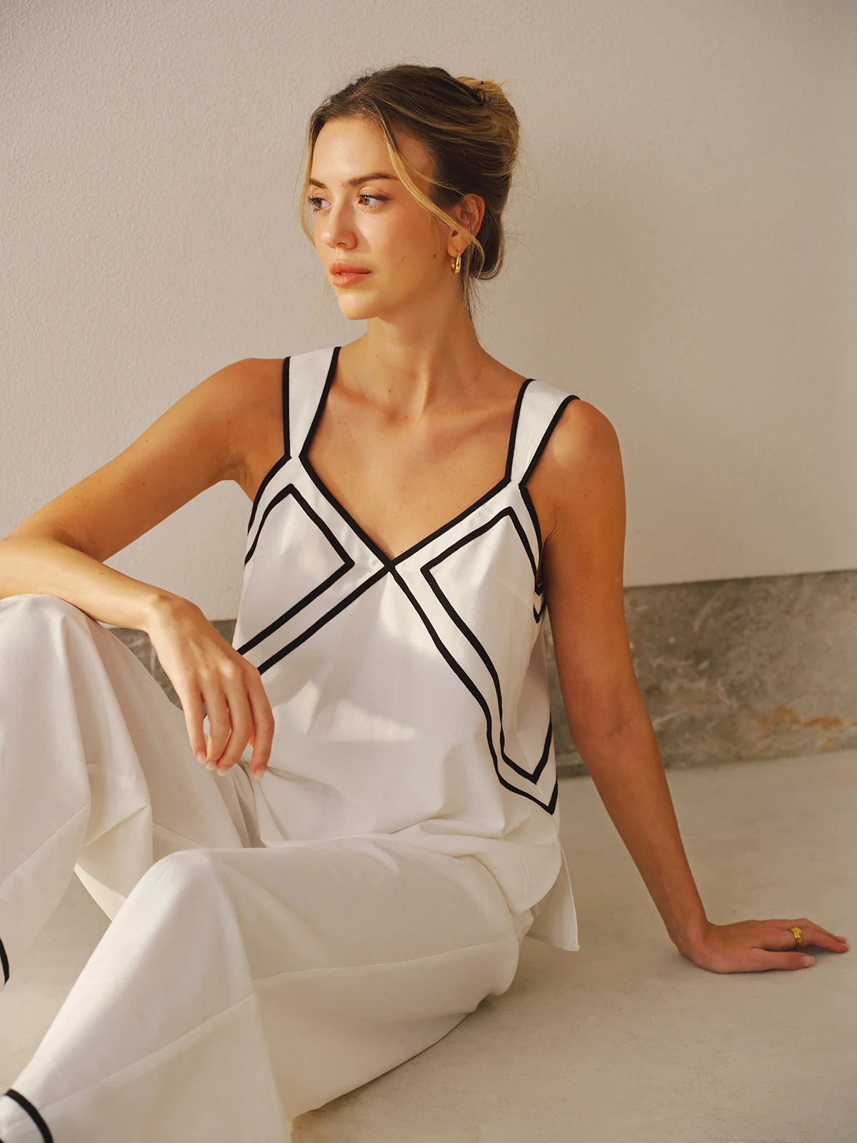 Contrast Trim Cami Top & Wide Leg Pants Set - Image 6