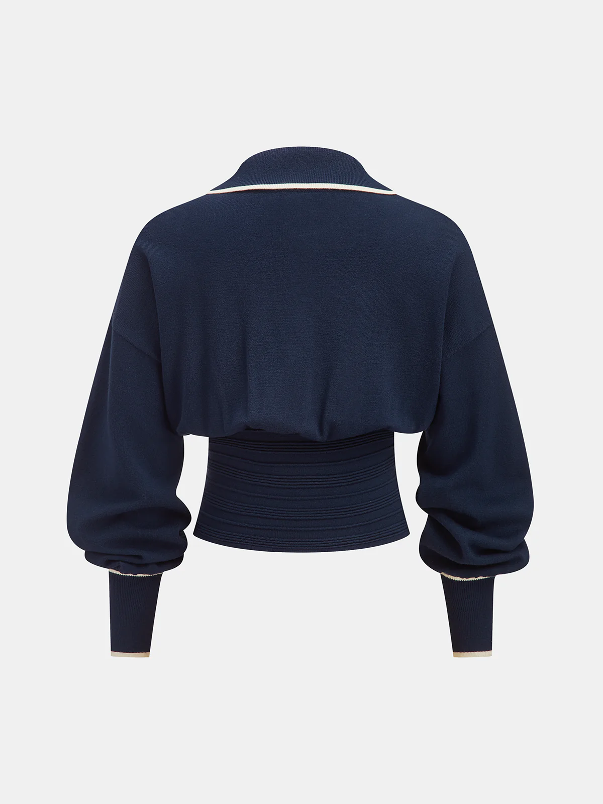 Contrast-Trim Cinched-Waist Knit Top - Image 2