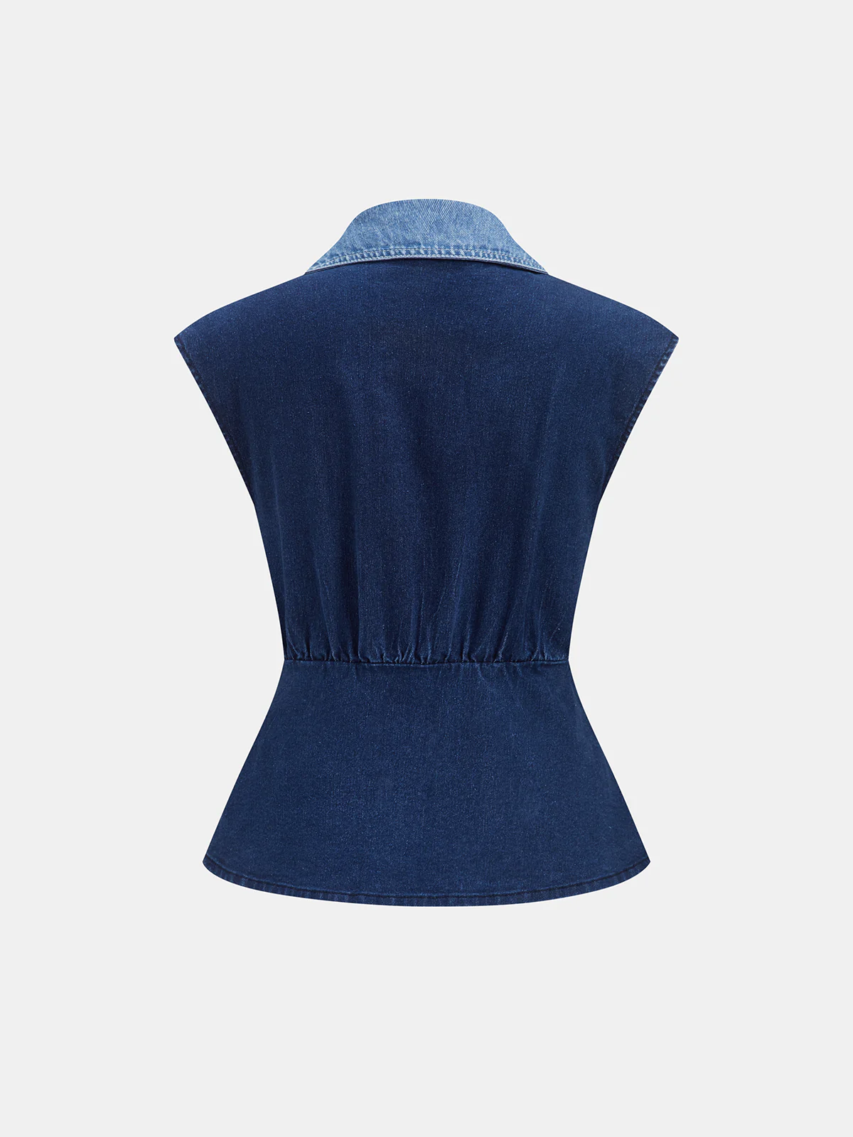 Contrast Trim Cinched Waist Sleeveless Denim Top - Image 3
