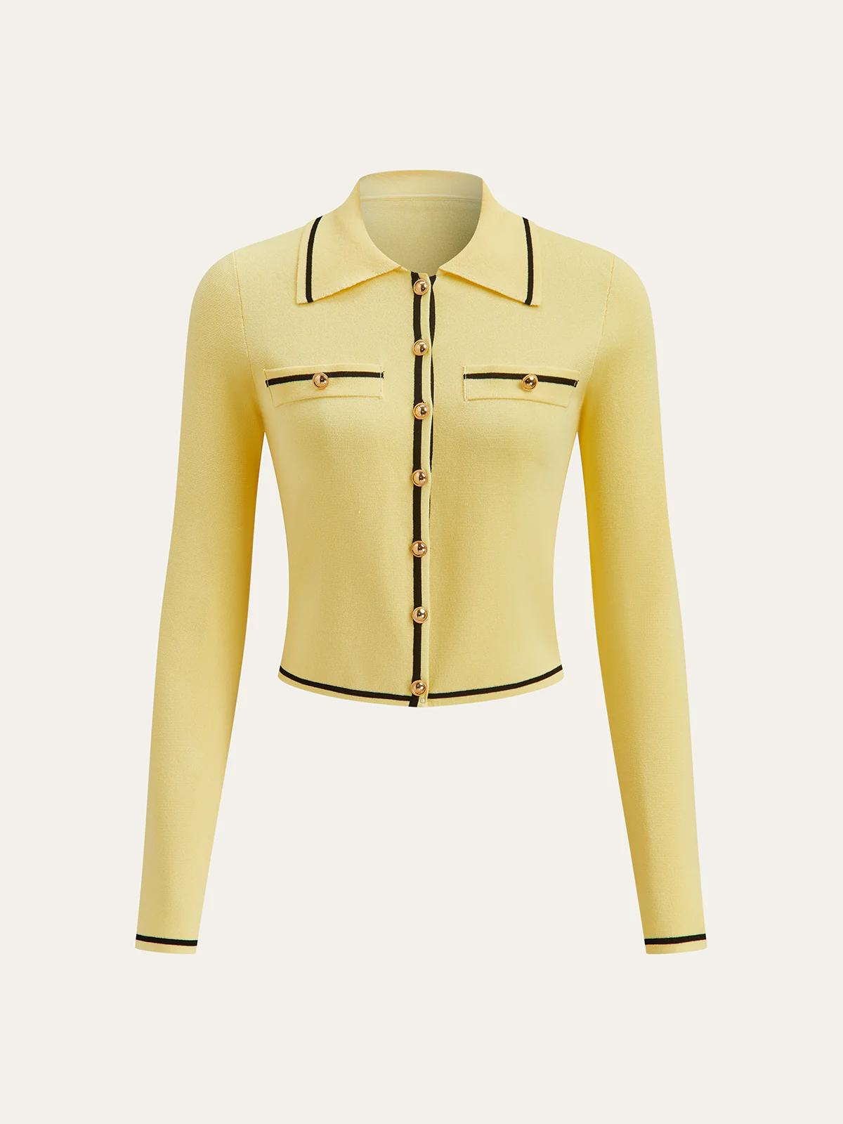 Contrast Trim Collared Knit Cardigan