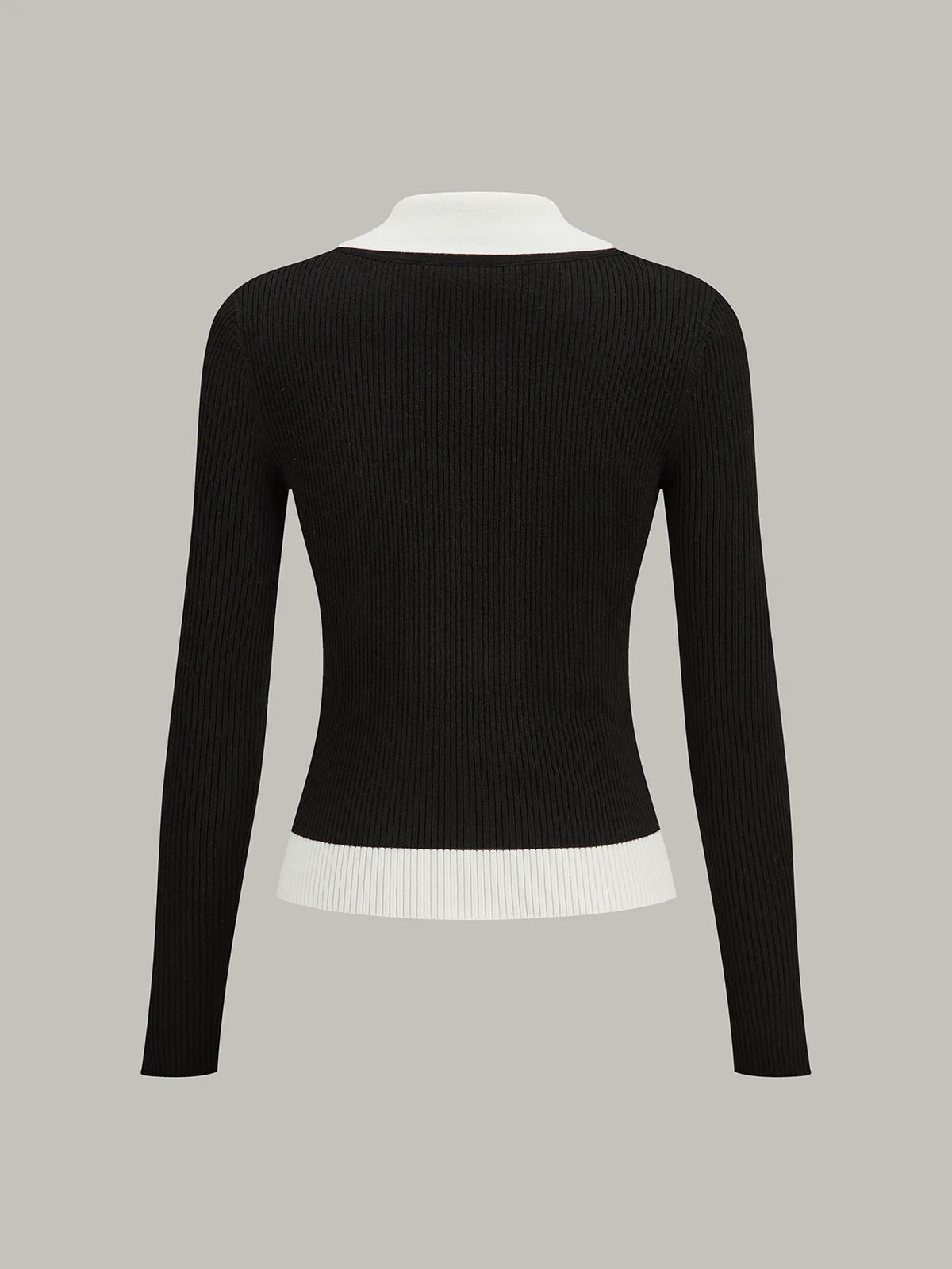 Contrast Collar Ribbed Knit Cardigan - Image 2