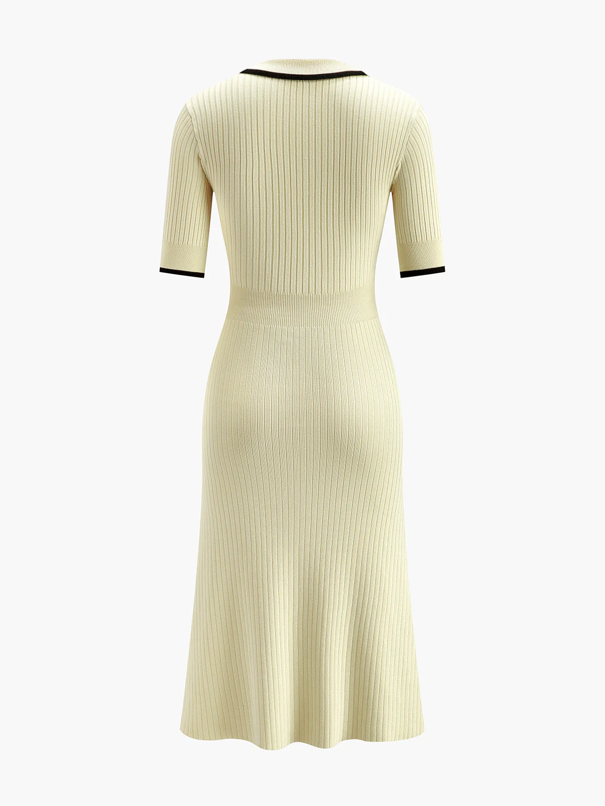 Contrast Trim Collared Rib Knit Short Sleeve Midi Dress - Image 2