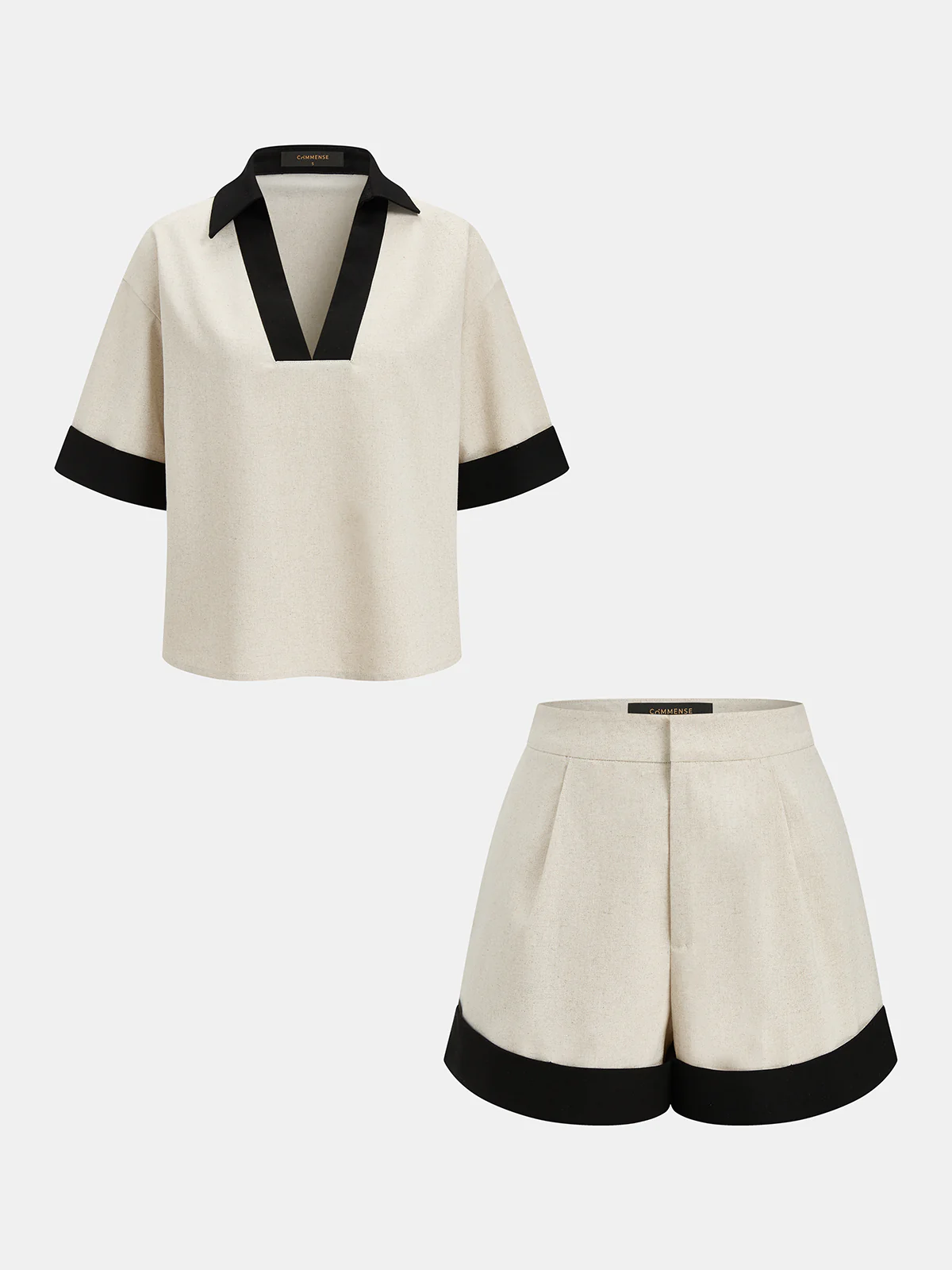 Contrast Trim Cotton Linen Top & Shorts Set - Image 2