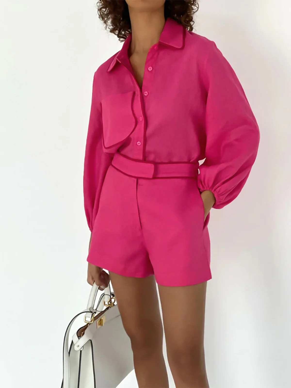 Cotton & Linen Contrast Trim Two Piece Shorts Set - Image 6