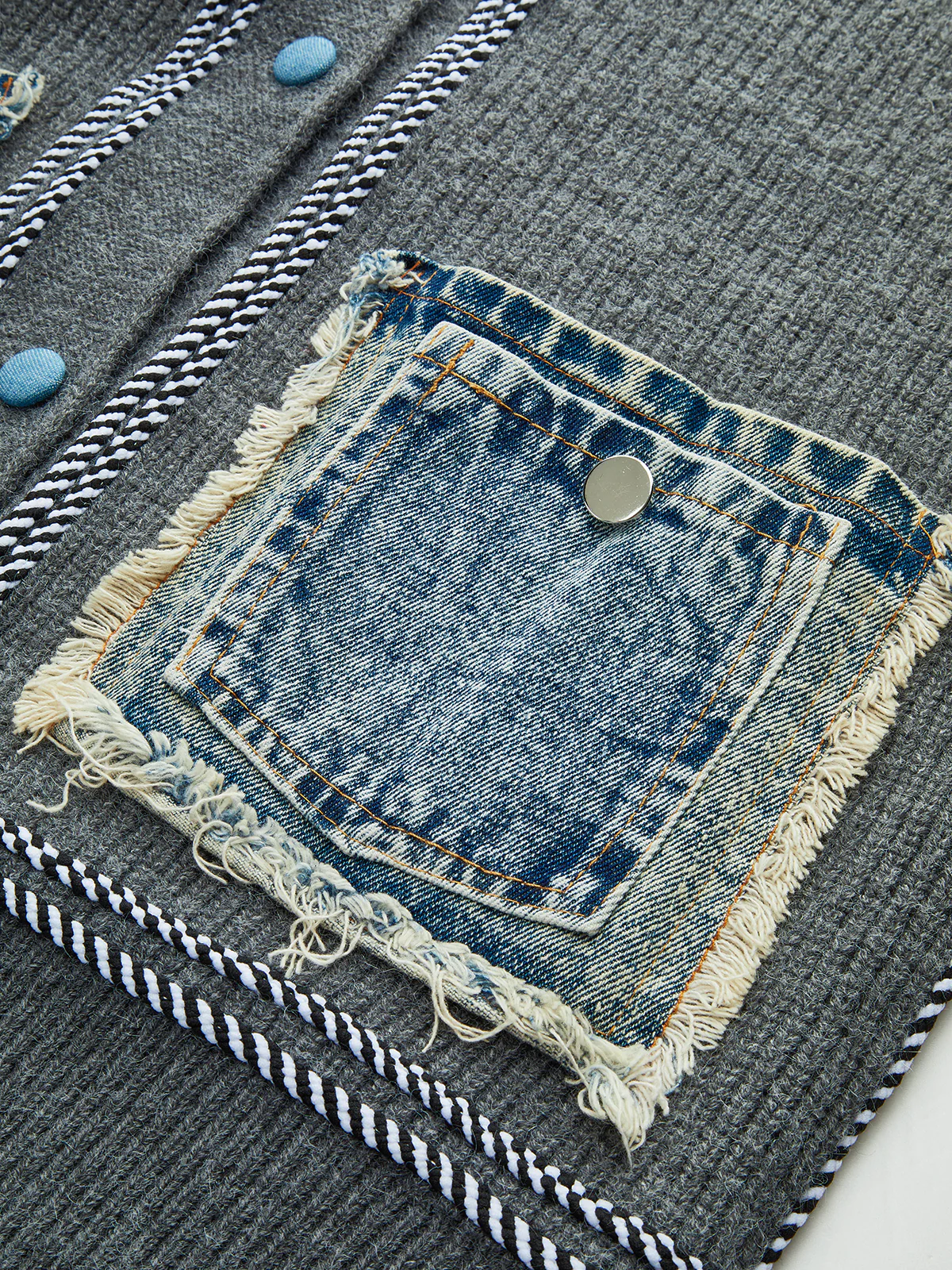 Contrast Trim Denim Panel Cardigan - Image 3