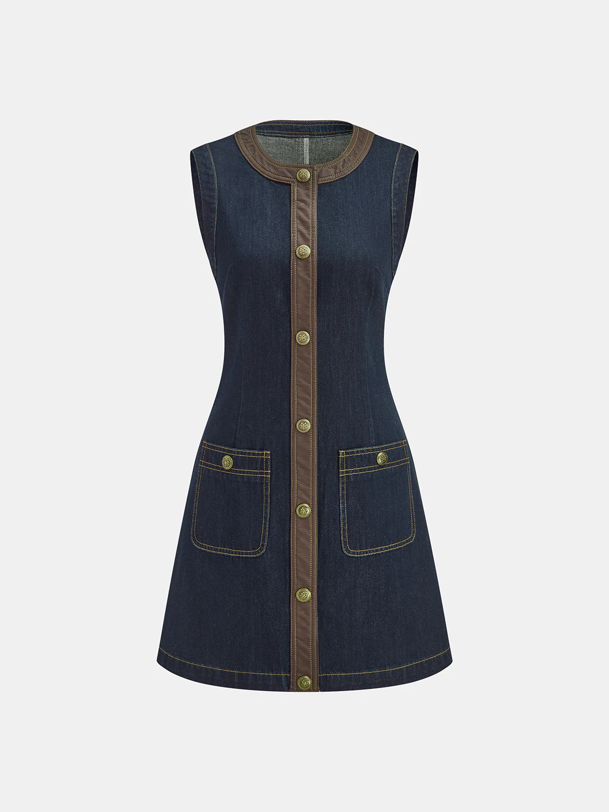Contrast Trim Denim Sleeveless Mini Dress