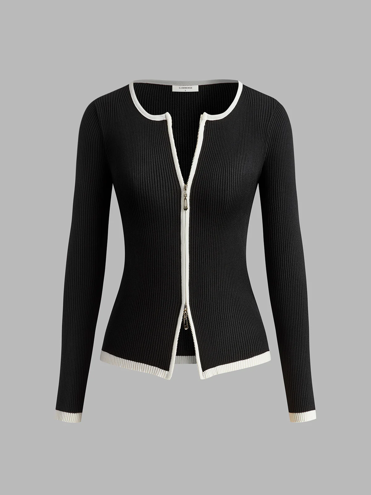 Contrast Trim Double-Zipper Knit Top - Image 3