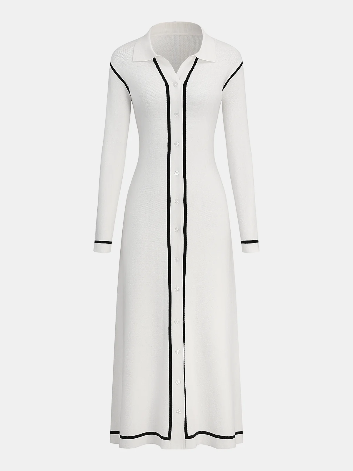 Contrast Trim Knit Shirt Dress