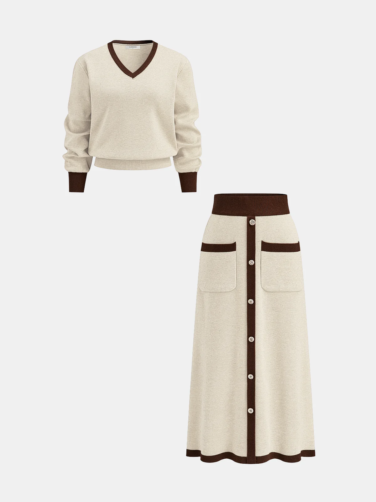 Contrast Trim Knit Top and Midi Skirt Set - Image 10