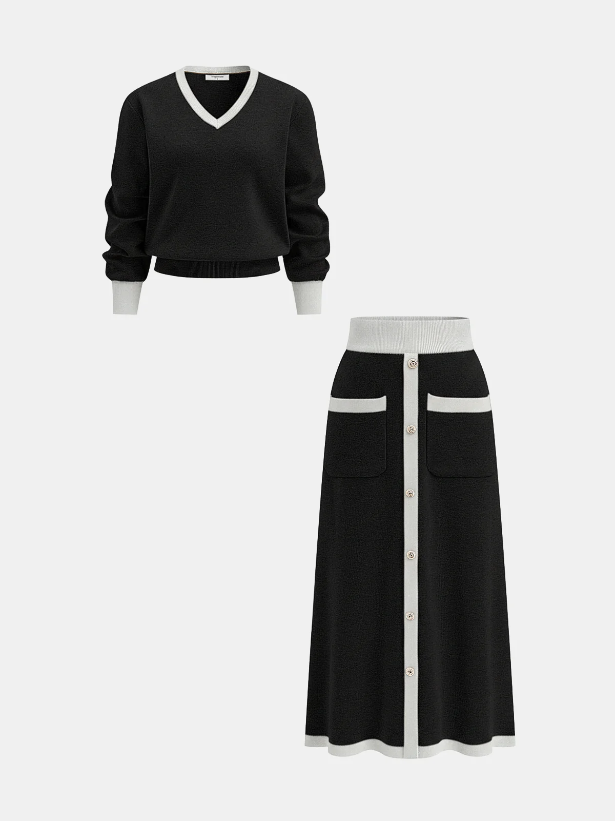Contrast Trim Knit Top and Midi Skirt Set - Image 11
