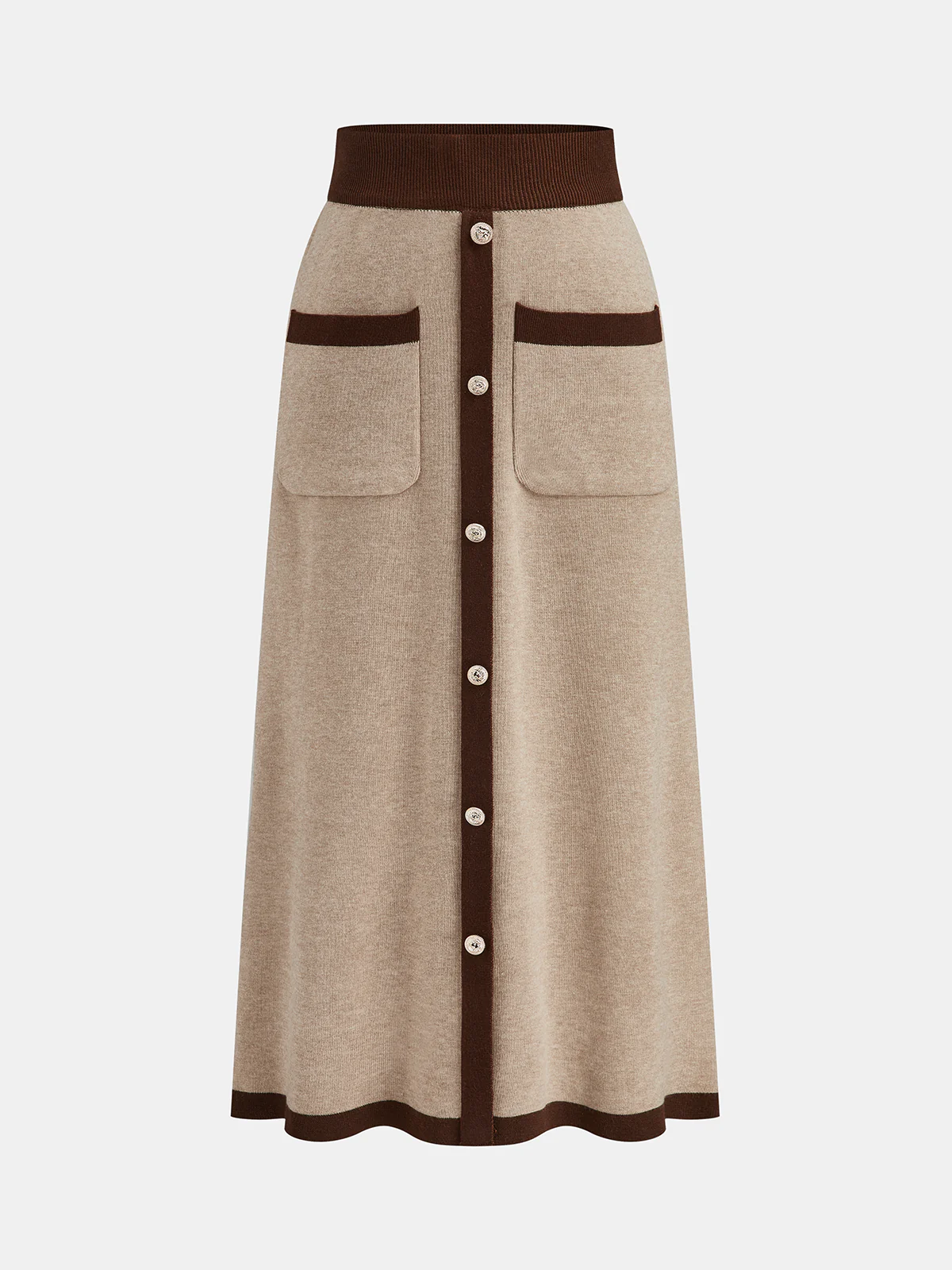 Contrast Trim Knit Top and Midi Skirt Set - Image 5