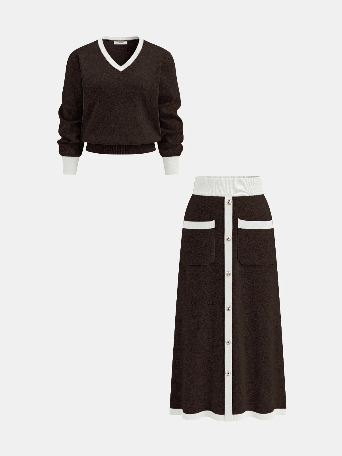 Contrast Trim Knit Top and Midi Skirt Set - Image 9