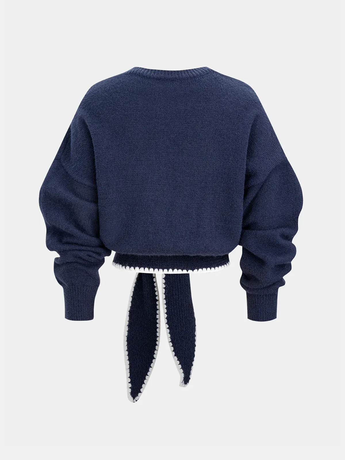 Contrast Trim Knot-Waist Knit Top - Image 2