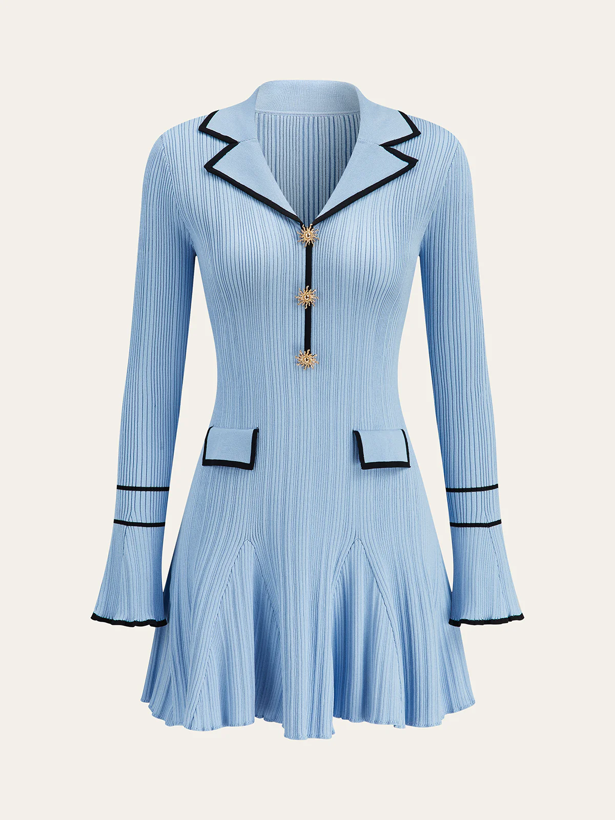 Contrast Trim Lapel Knit Dress