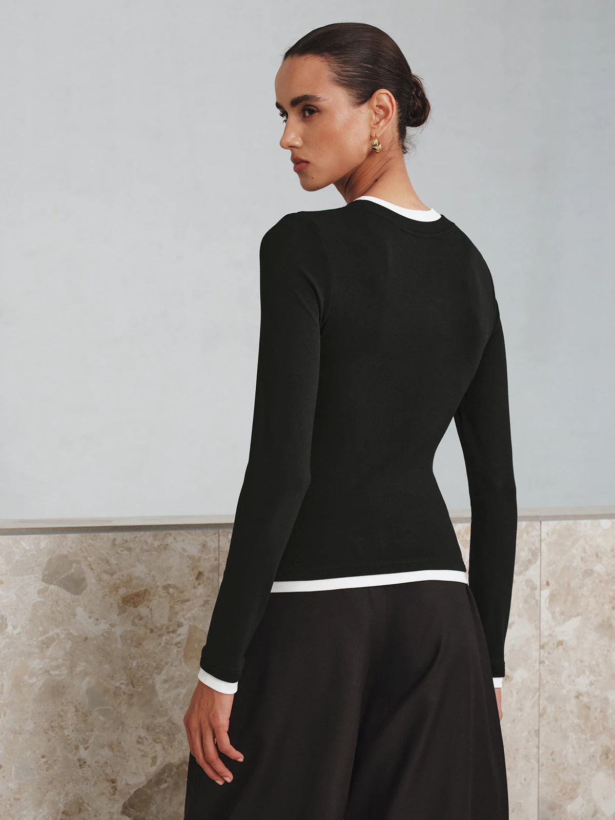 Contrast Trim Long Sleeve T-Shirt - Image 5