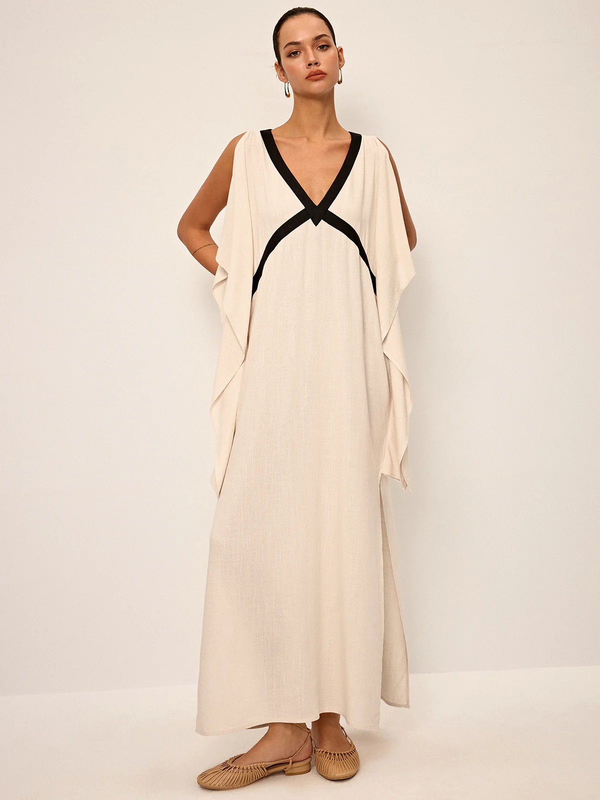 Contrast Trim Maxi Dress with Slit - Image 2