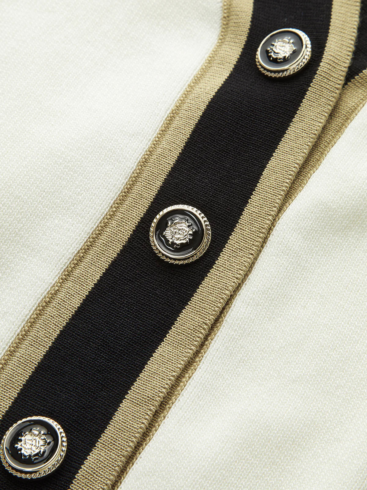 Contrast-Trim Metal Button Cardigan - Image 3