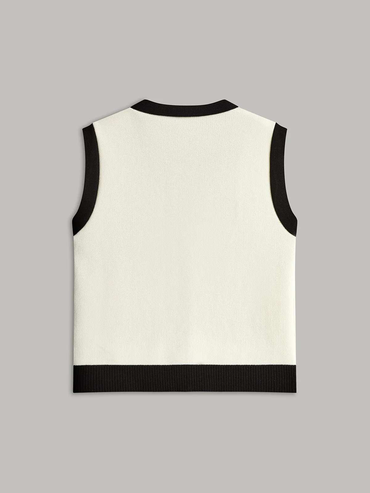 Contrast Trim Metal Button Decor Pocket Sweater Vest - Image 2