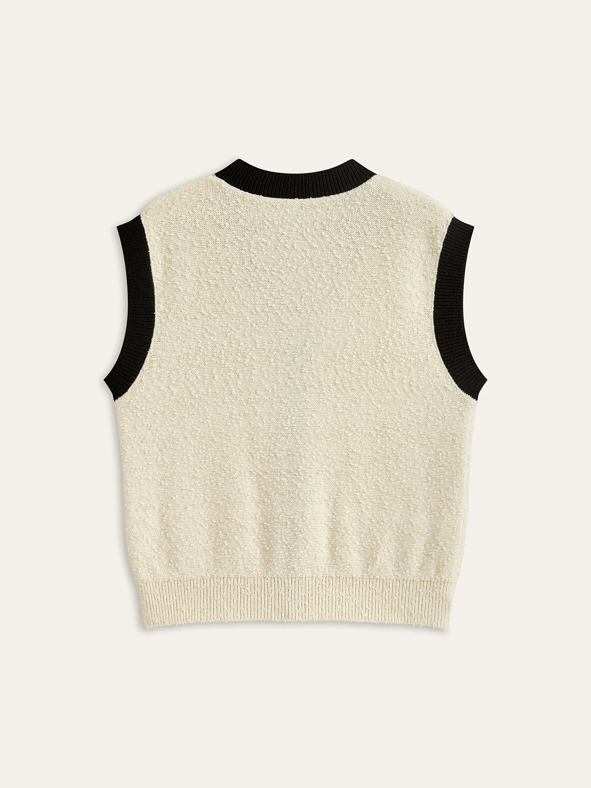 Contrast Trim Metal Button Textured Knit Vest - Image 2