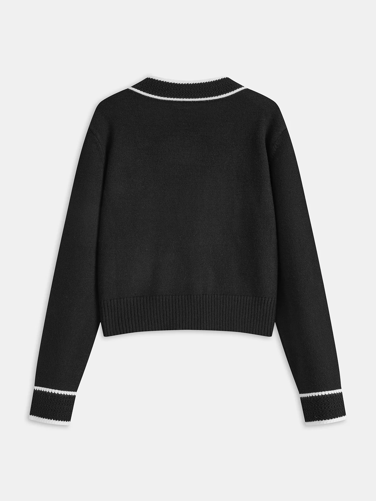 Contrast Trim Metal Button Wool-Blend Cardigan - Image 2
